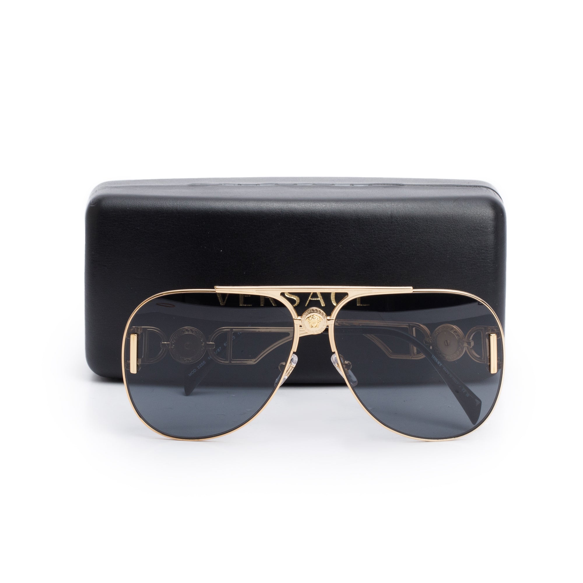 Versace 2255 Gold-Tone Meta Frame Medusa '95 Pilot Sunglasses w/ Case