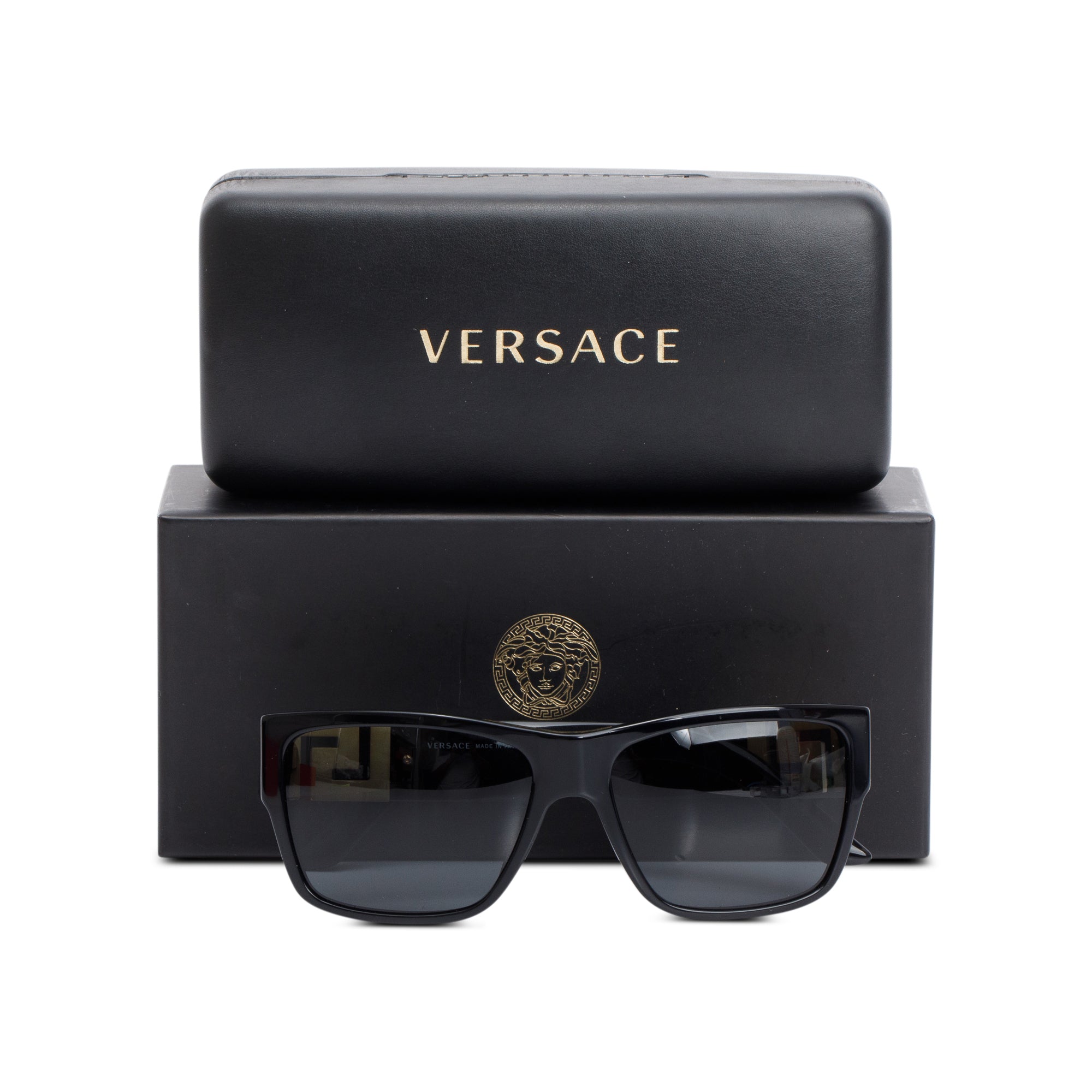 Versace 4296 Black Acetate Greca Square Tinted Sunglasses w/ Box & Case