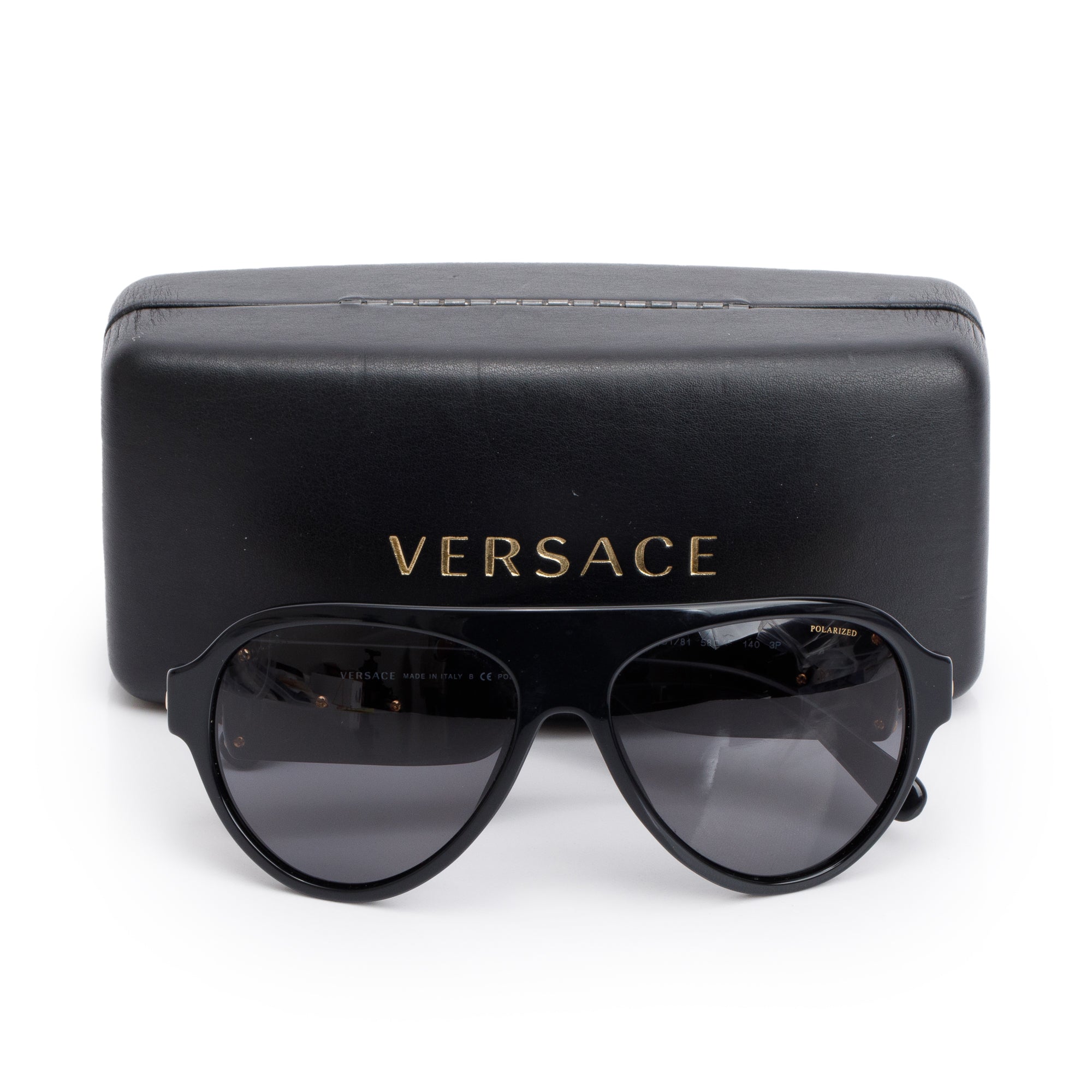 Versace 4323 Black Acetate Rock Icon Medusa Polarized Sunglasses w/ Case
