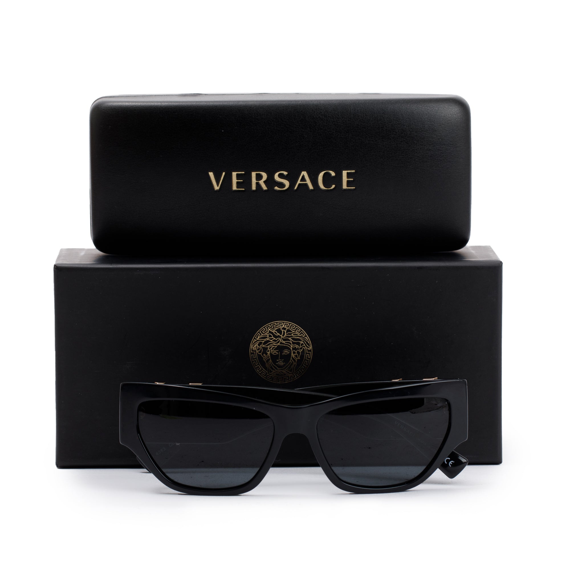 Versace 4383 Black Acetate Virtus Barocco V Logo Sunglasses w/ Box & Case