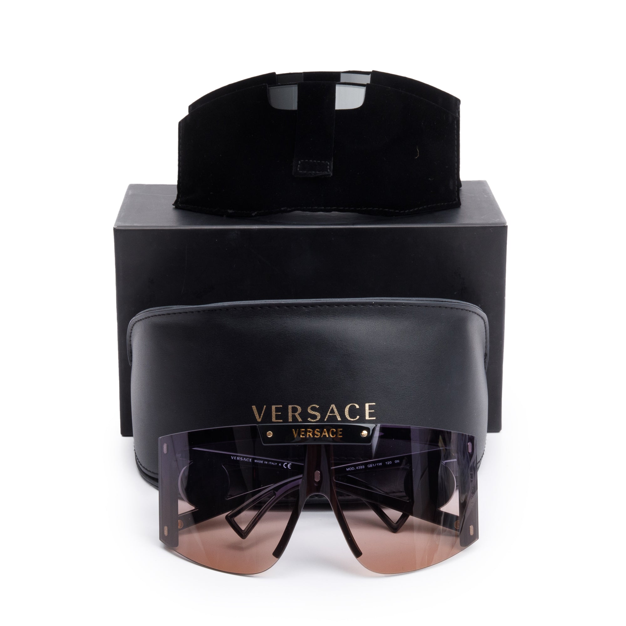 Versace 4393 Black Acetate Medusa Shield Sunglasses w/ Box & Case