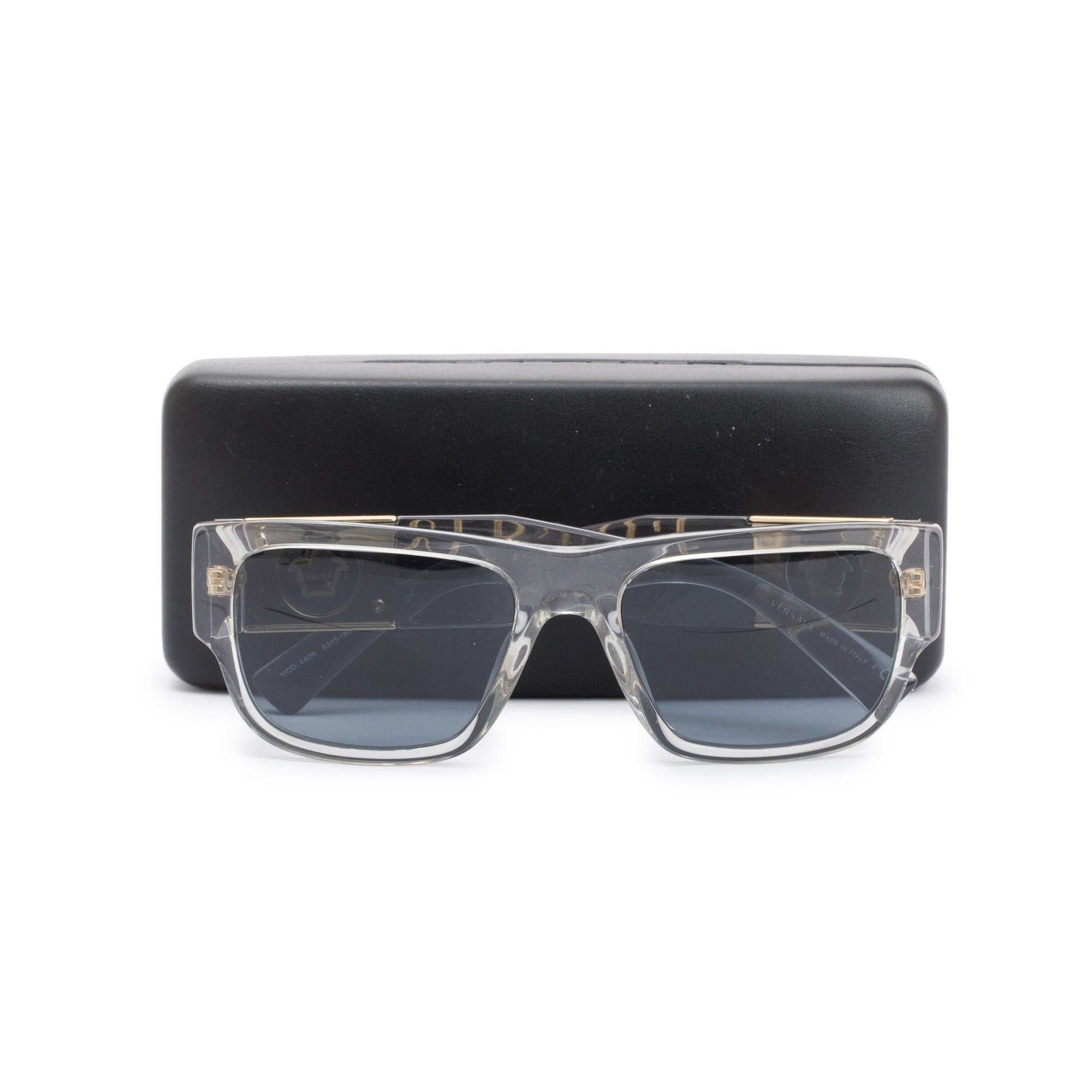 Versace 4406 Clear Acetate Gold Tone Metal Medusa Legend Squared Sunglasses w/ Case