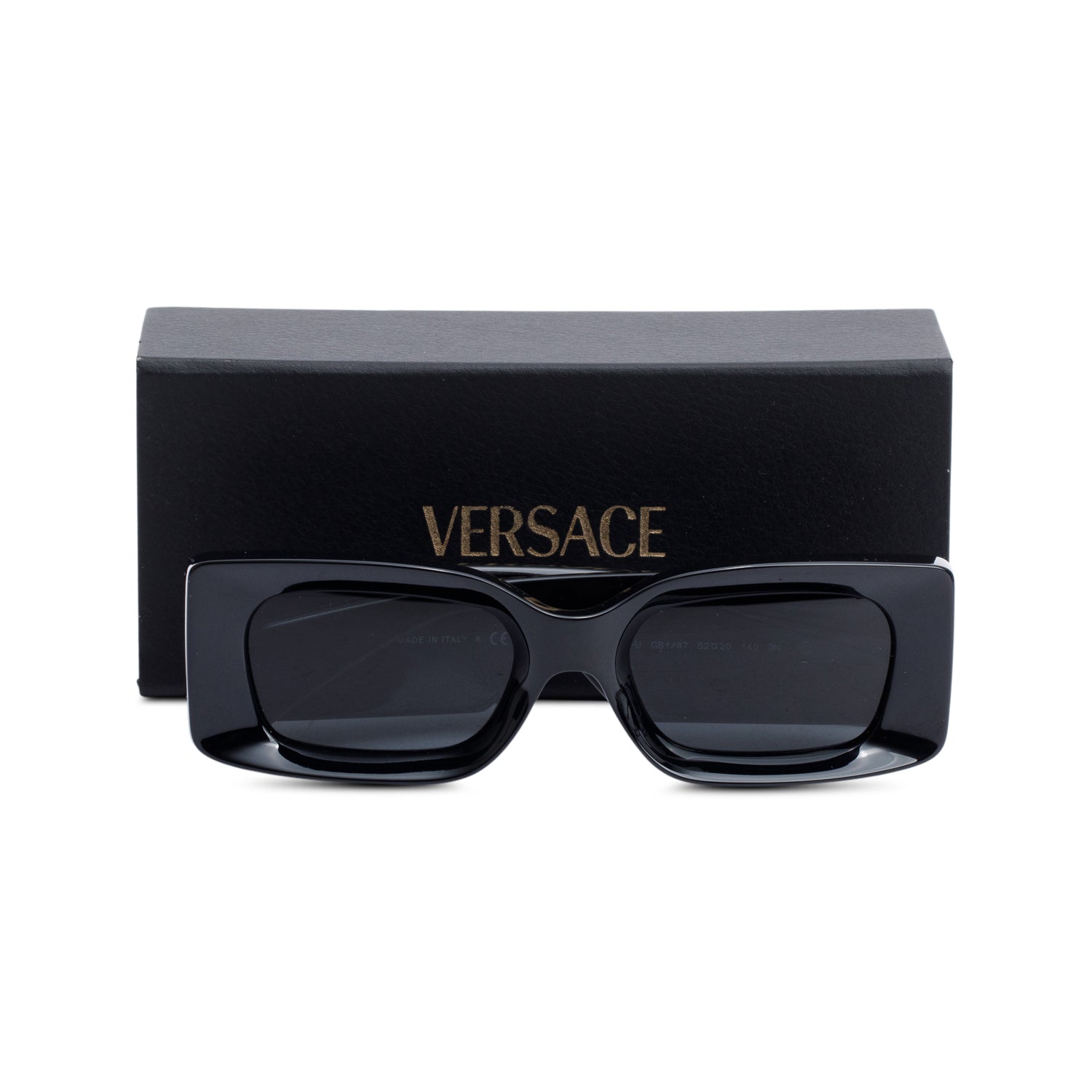 Versace 4474-U Black Acetate Medusa Medallion Rectangular Sunglasses w/ Case