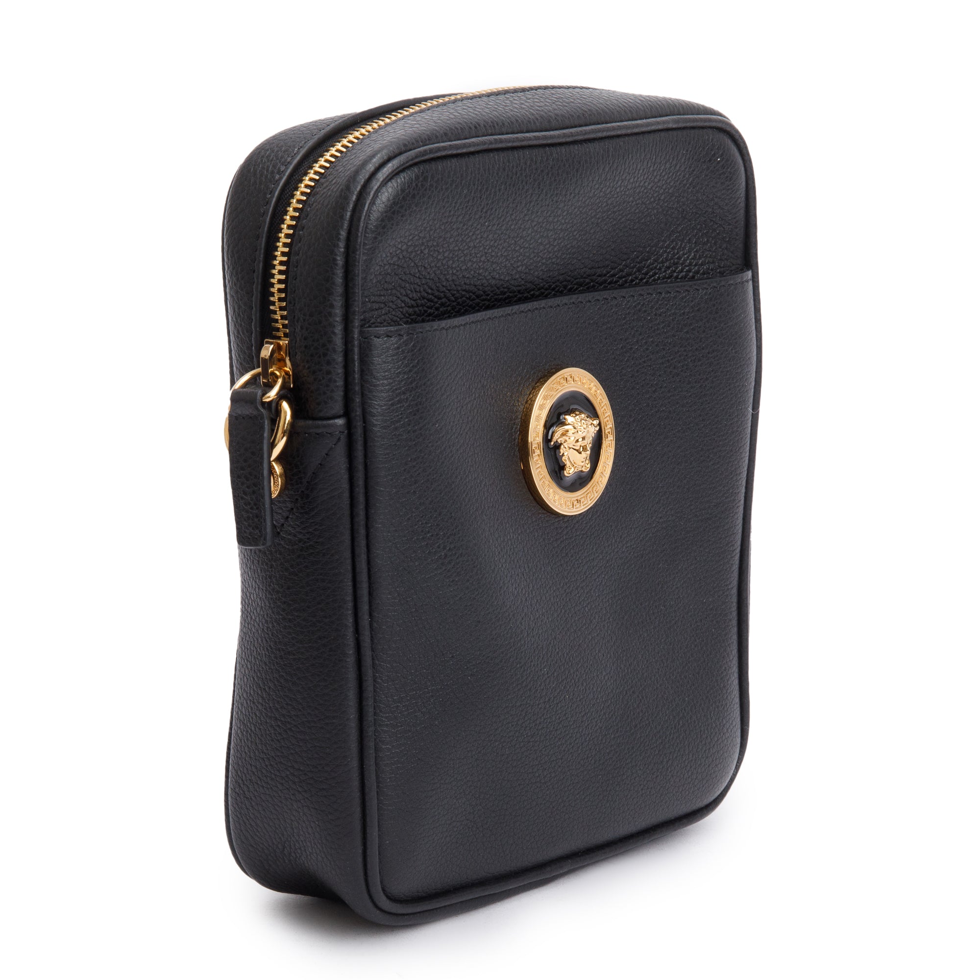 Versace Black Calfskin Leather Medusa Biggie Crossbody Bag