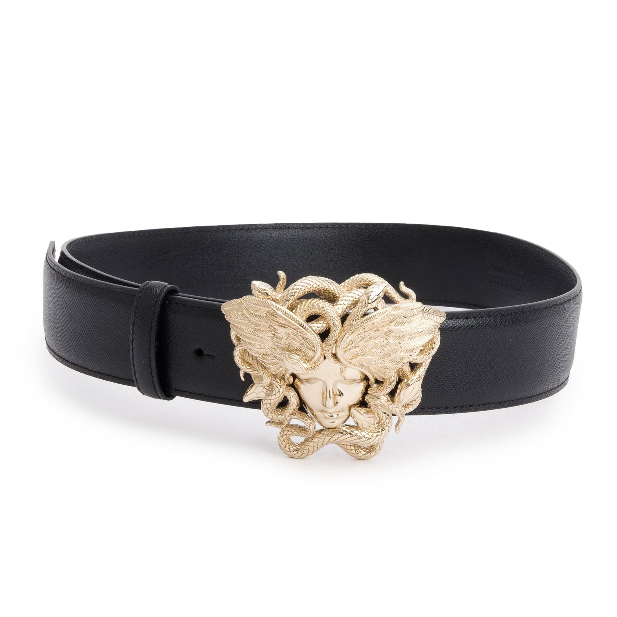 Versace Black Calfskin Leather Palazzo Medusa Belt 75 30