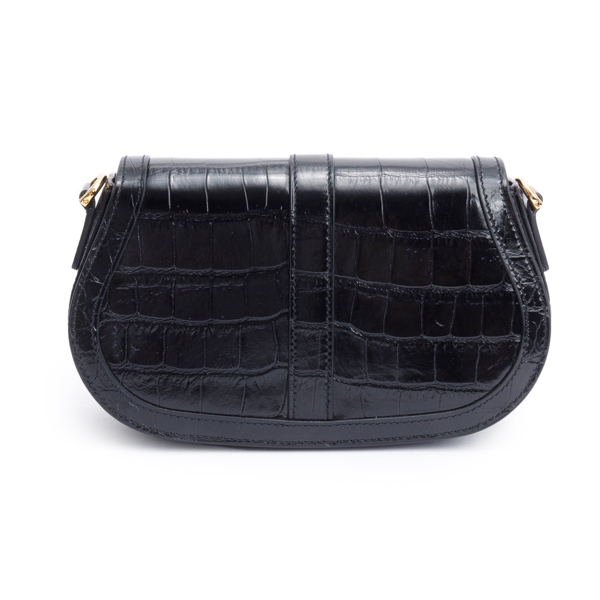 Versace Black Croc-Effect Leather Medium Greca Goddess Shoulder Bag w/ Straps