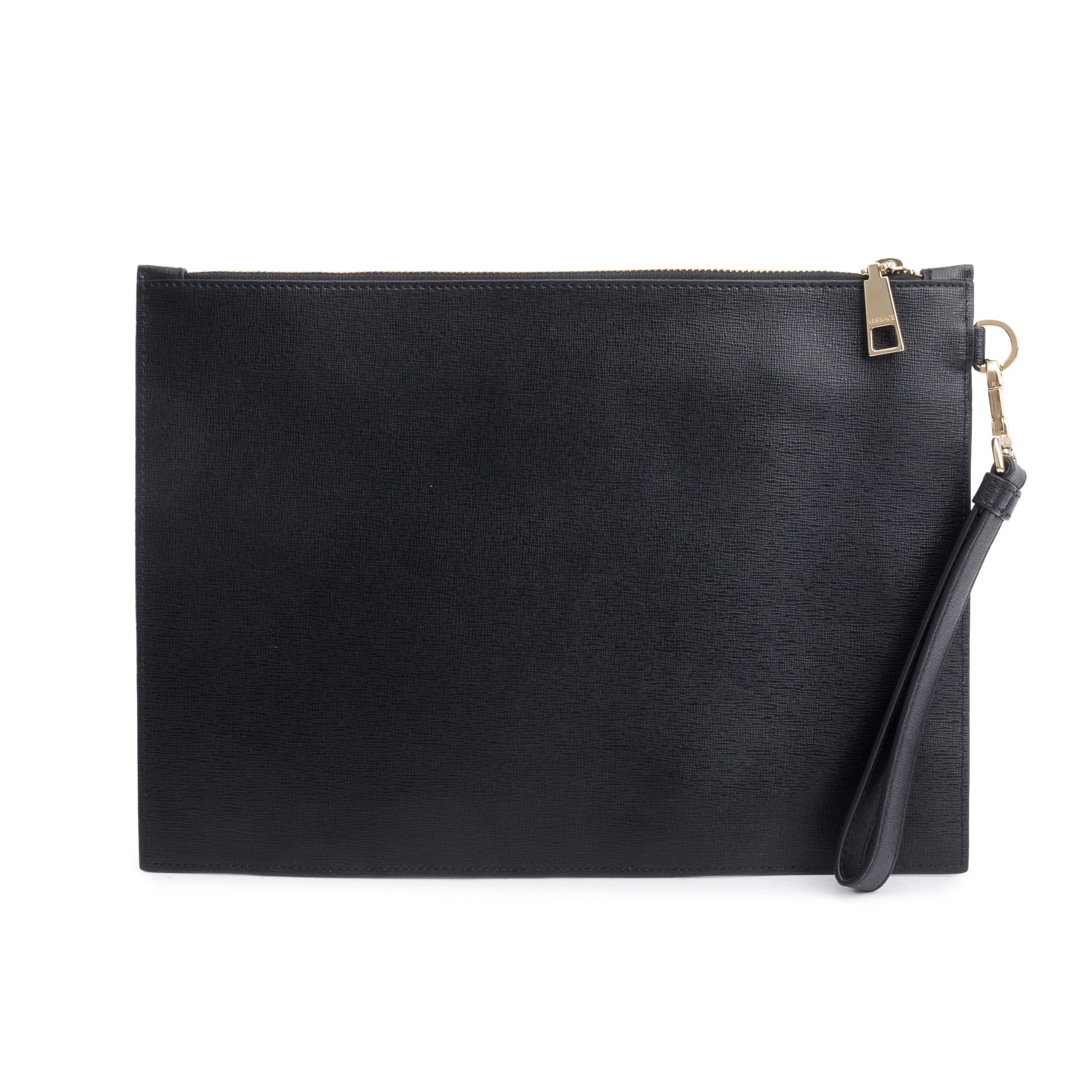 Versace Black Leather Medusa Zip Pouch Clutch