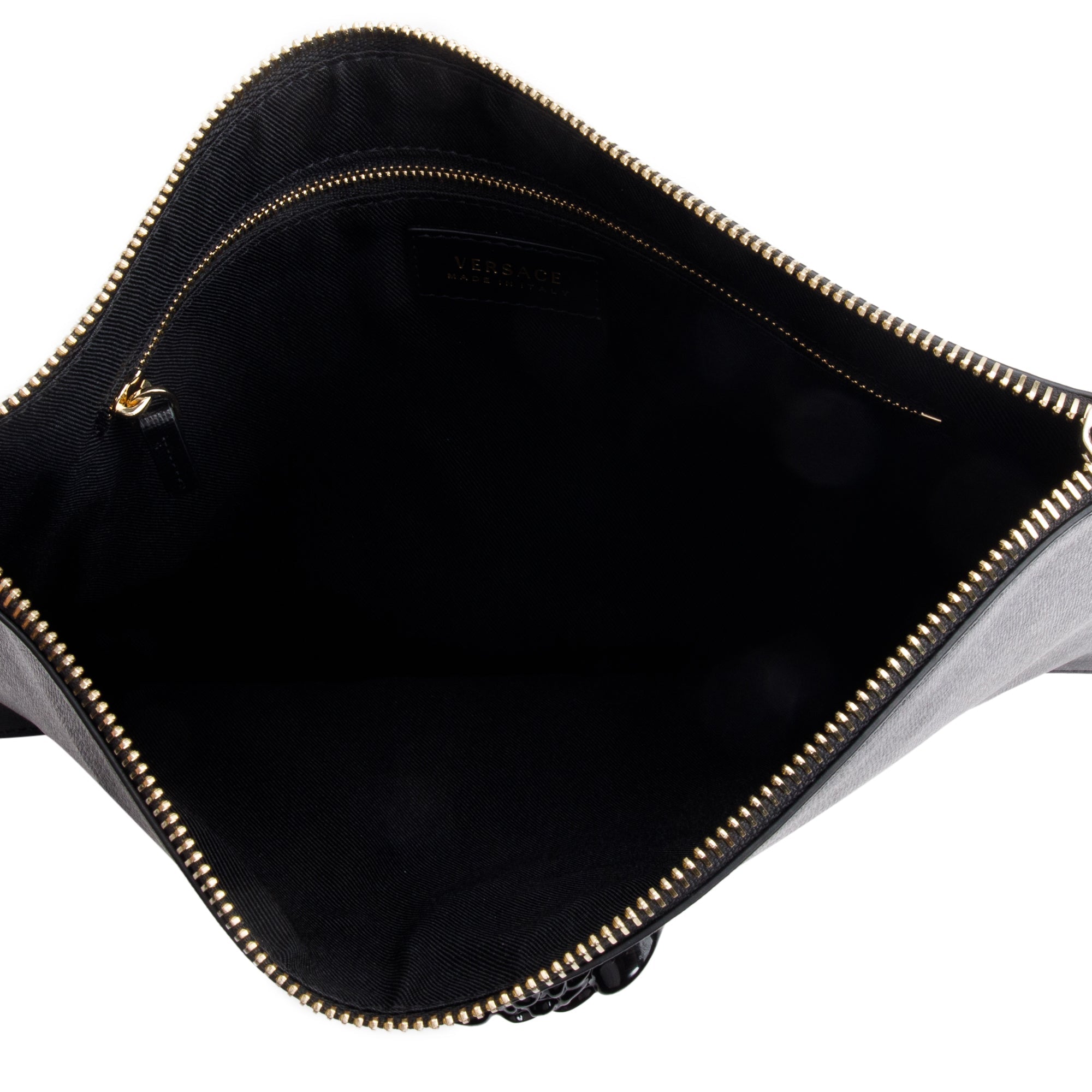 Versace Black Leather Medusa Zip Pouch Clutch