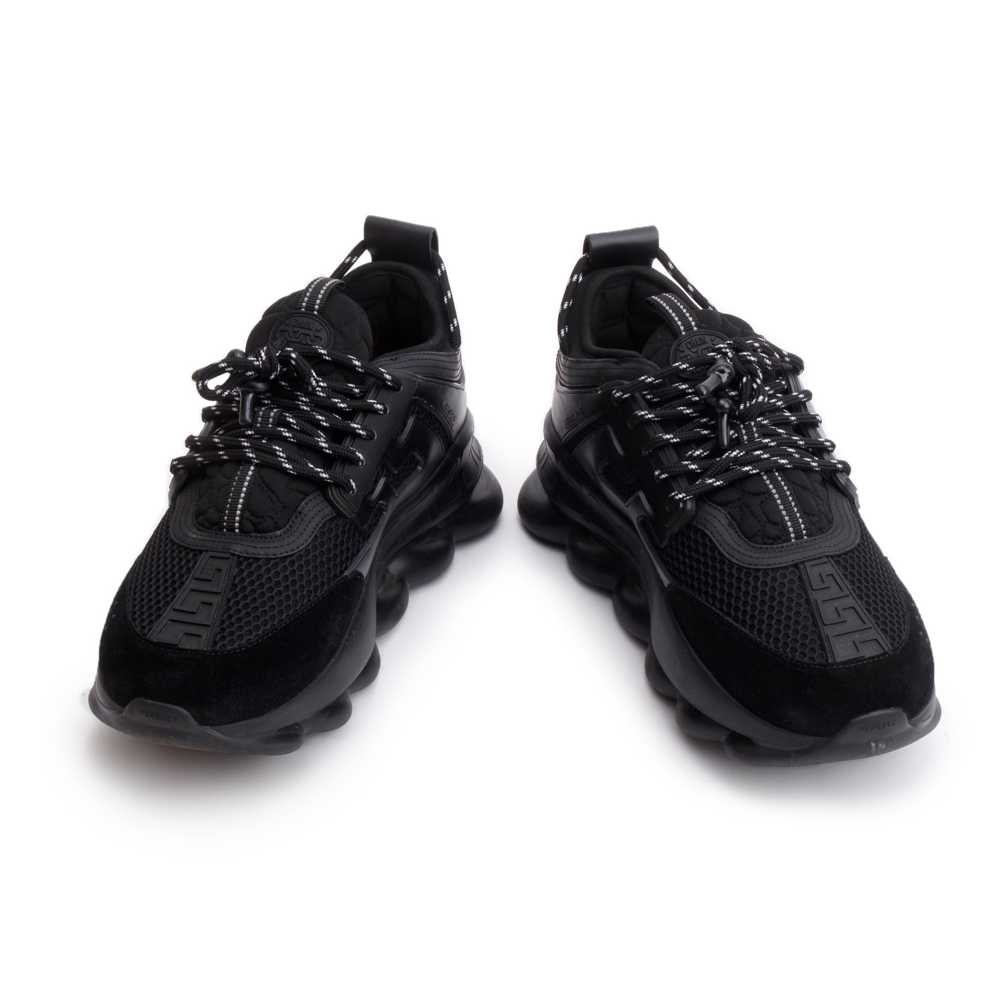 Versace Black Nylon/Leather/Suede Barocco Jacquard Trigreca Sneakers, Size 43.5 w/ Box & Authenticity Card