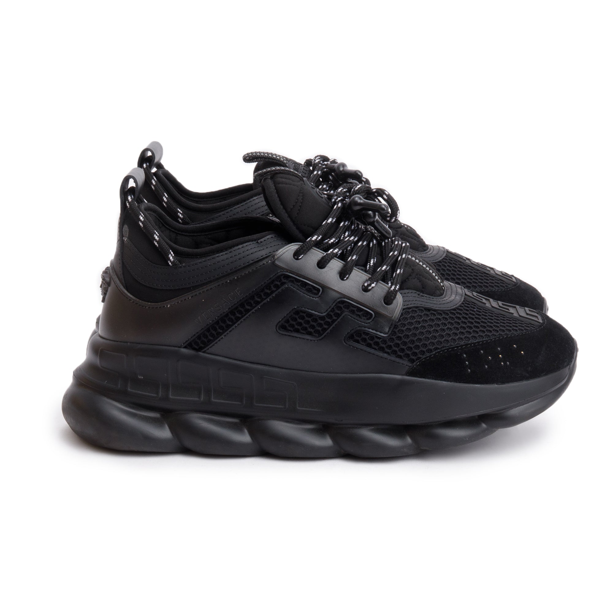 Versace Black Nylon/Leather/Suede Barocco Jacquard Trigreca Sneakers, Size 43.5 w/ Box & Authenticity Card