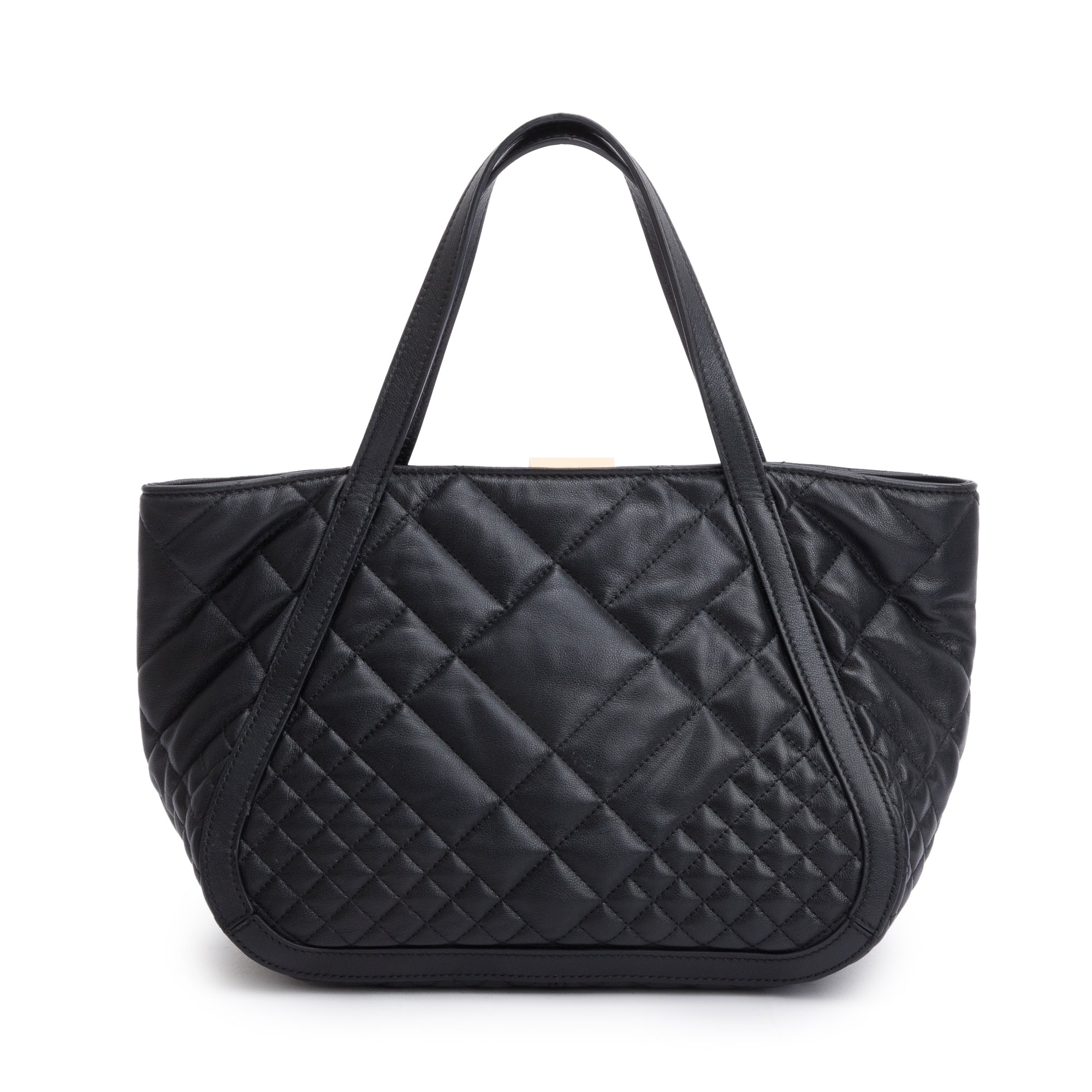 Versace Black Quilted Calfskin Leather Small Greca Tote Bag w/ Strap