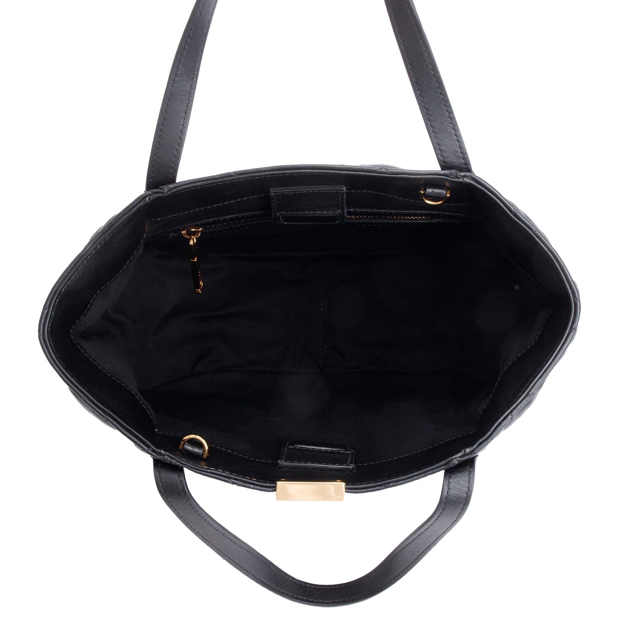Versace Black Quilted Calfskin Leather Small Greca Tote Bag w/ Strap