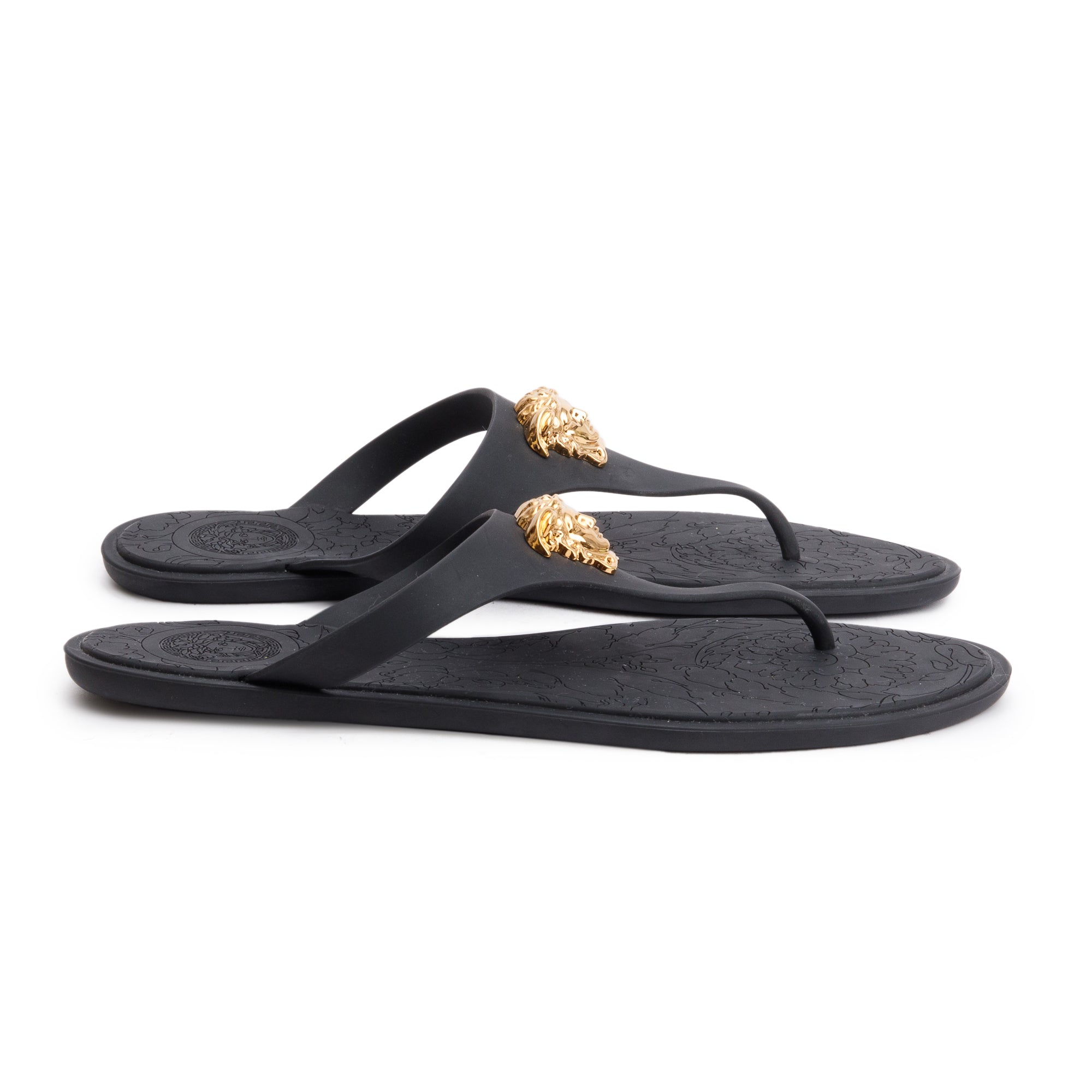 Versace Black Rubber Medusa Alia Flat Sandals, Size 40.5 w/ Box & Authenticity Card