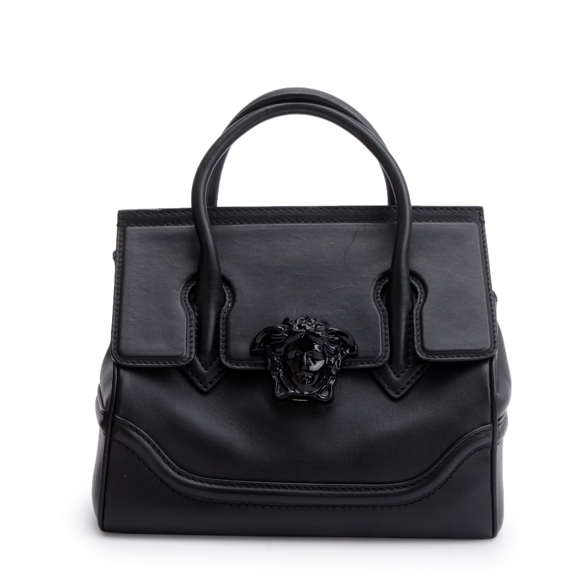 Versace Black Saffiano Leather Palazzo Empire Handle Bag w/ Strap