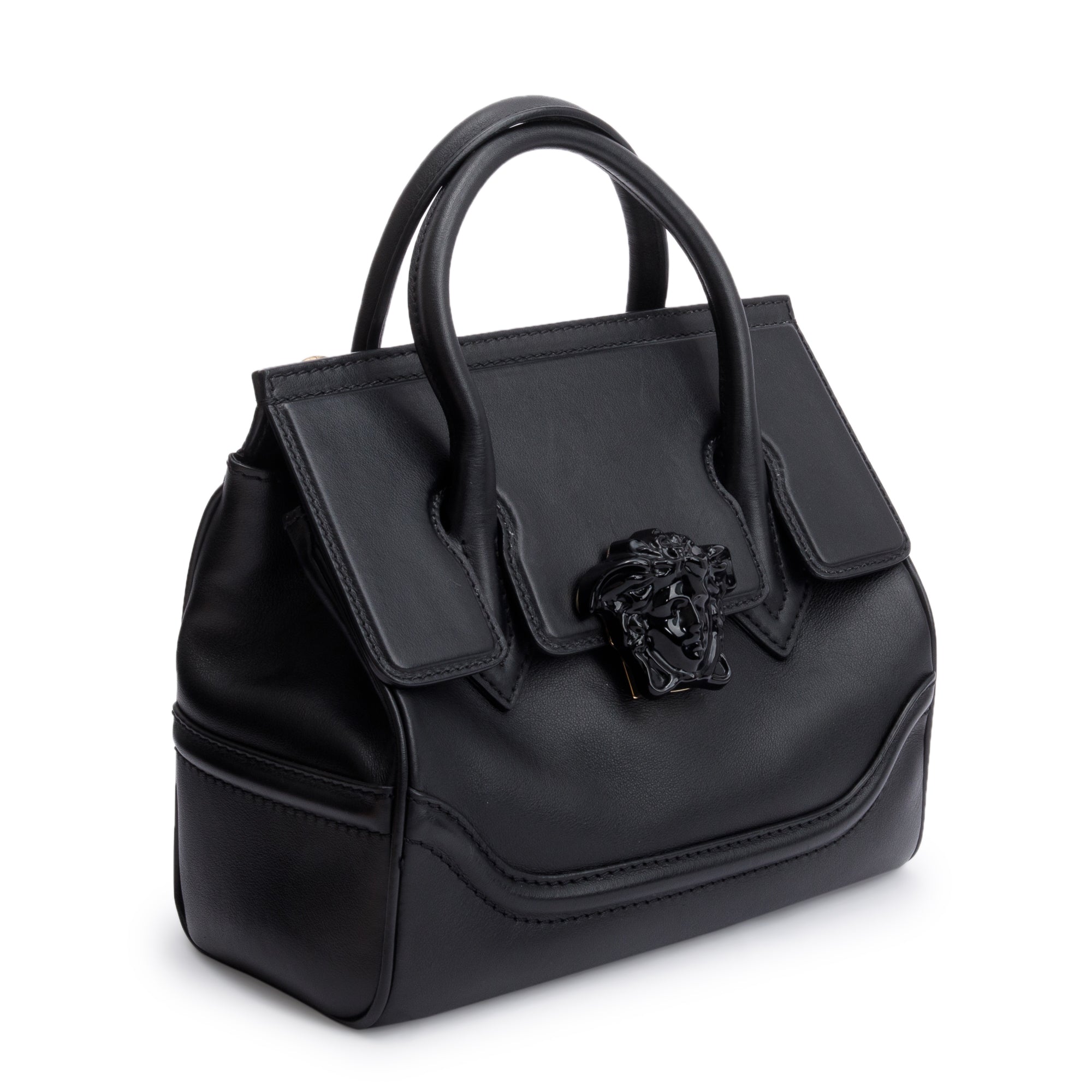 Versace Black Saffiano Leather Palazzo Empire Handle Bag w/ Strap