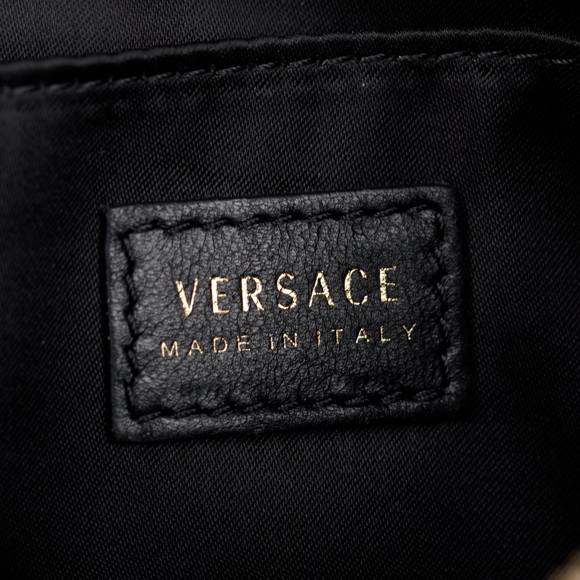 Versace Black Vitello Saffiano Tribute Icon Flat Crossbody Bag