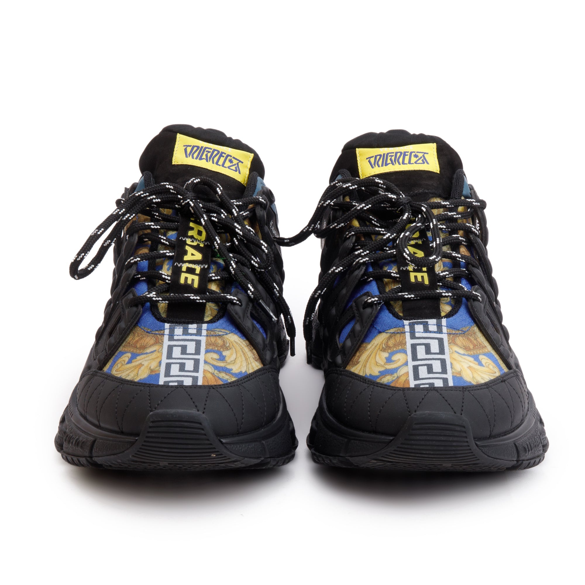 Versace Black/Multicolor Leather Nylon Trigreca Medusa Renaissance Sneakers, Size 45 w/ Box & Authenticity Card