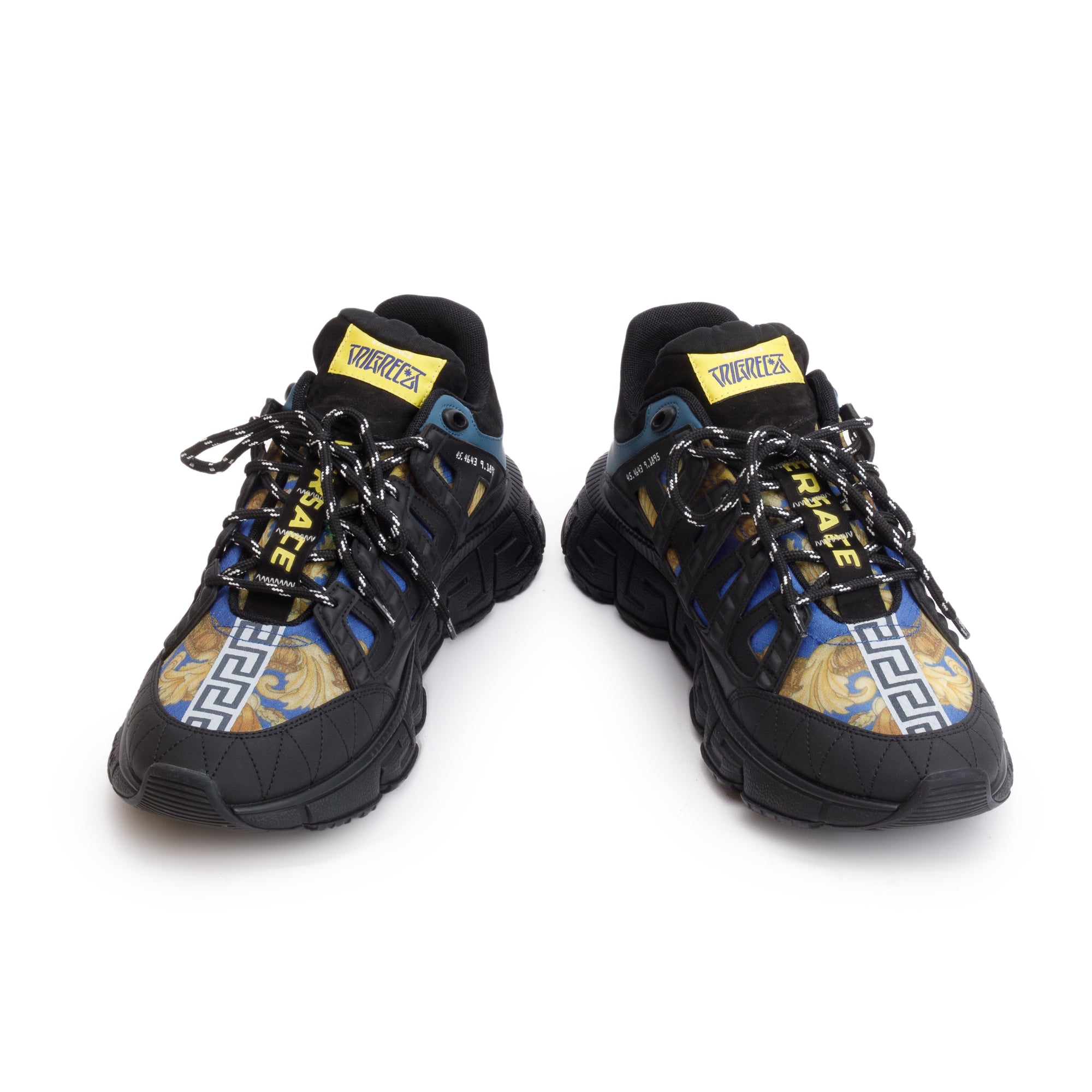 Versace Black/Multicolor Leather Nylon Trigreca Medusa Renaissance Sneakers, Size 45 w/ Box & Authenticity Card