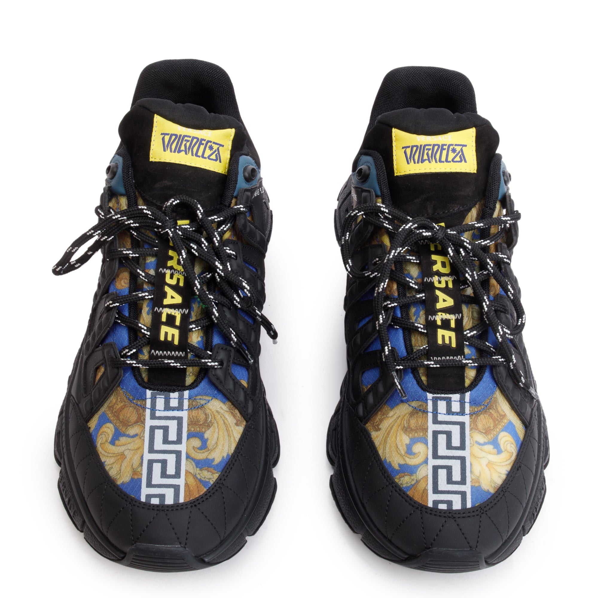 Versace Black/Multicolor Leather Nylon Trigreca Medusa Renaissance Sneakers, Size 45 w/ Box & Authenticity Card