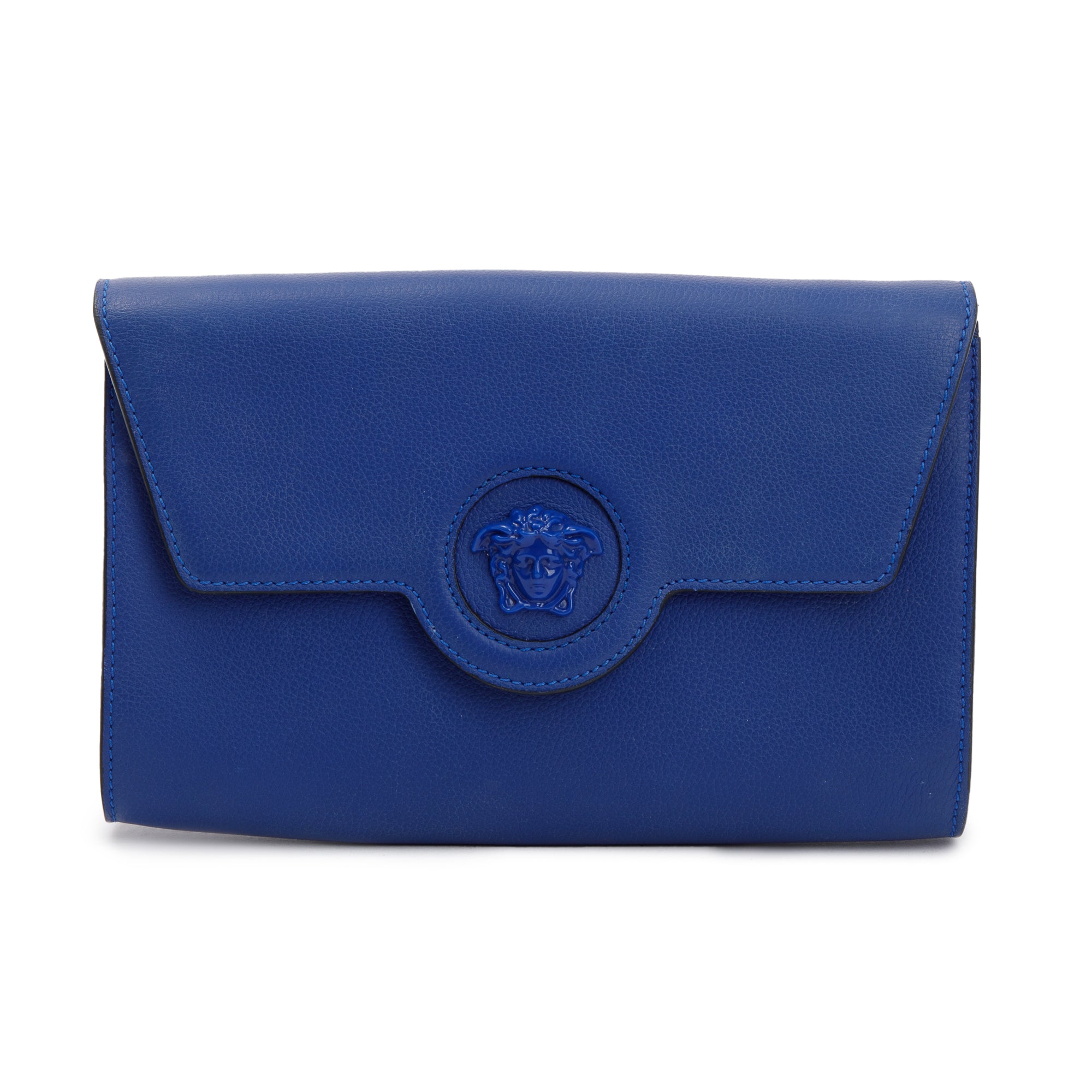Versace Blue Calfskin Leather La Medusa Crossbody Bag w/ Authenticity Card