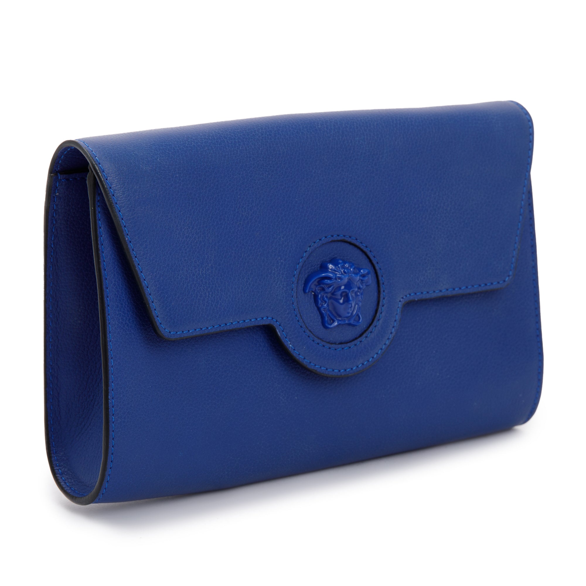 Versace Blue Calfskin Leather La Medusa Crossbody Bag w/ Authenticity Card