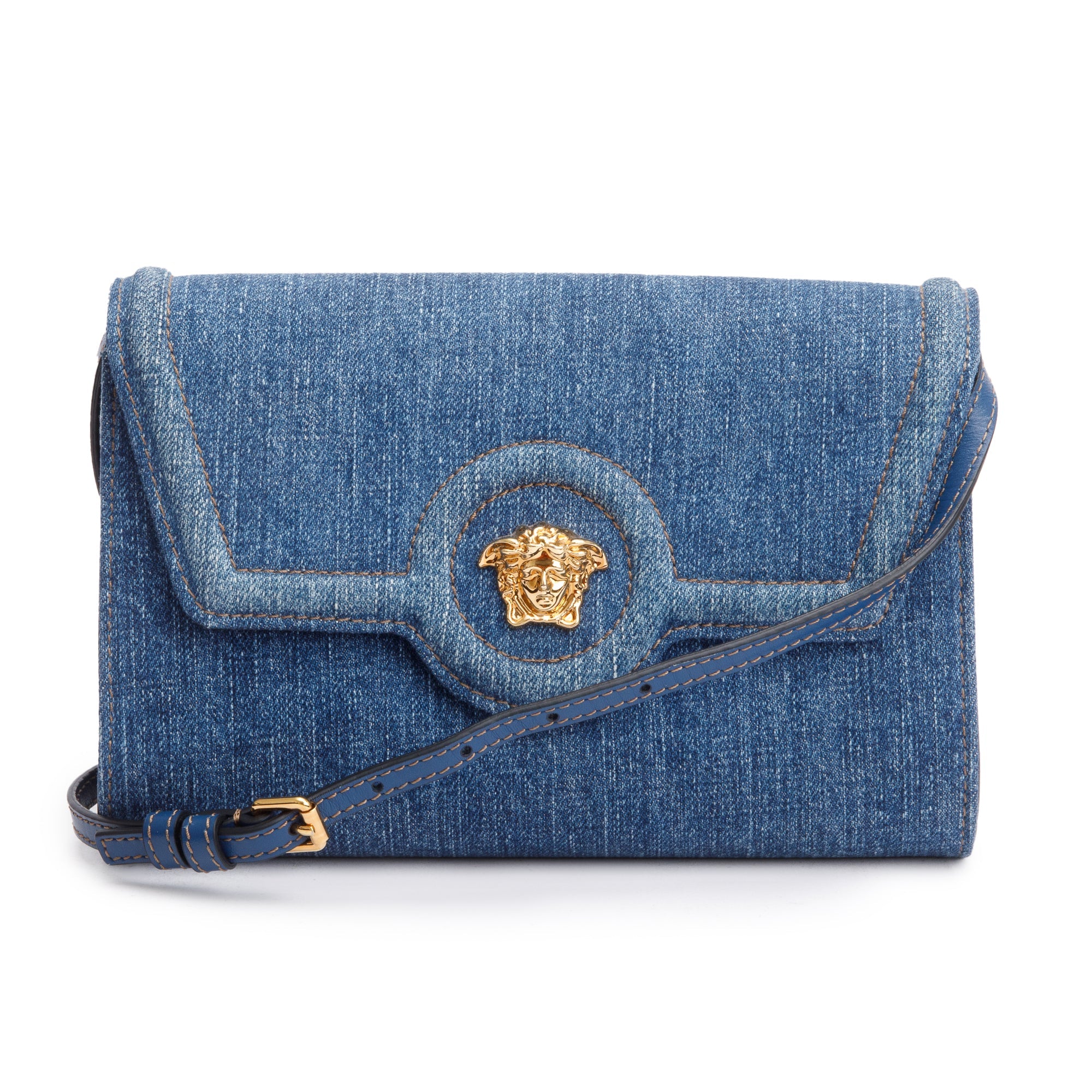 Versace Blue Denim La Medusa Crossbody Bag