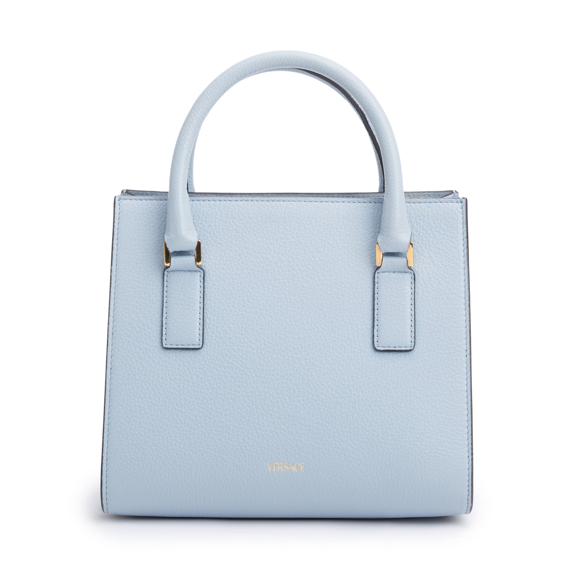 Versace Blue Grained Leather Virtus Small Top Handle Bag w/ Strap