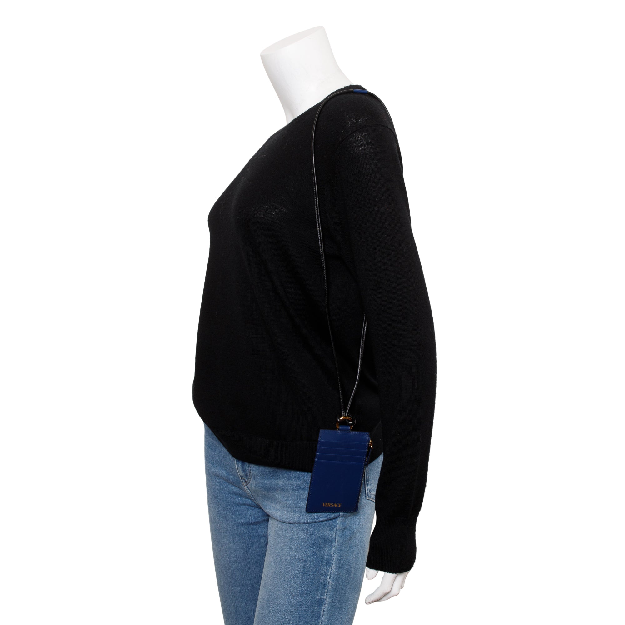 Versace Blue Leather La Medusa Lanyard Card Holder Wallet