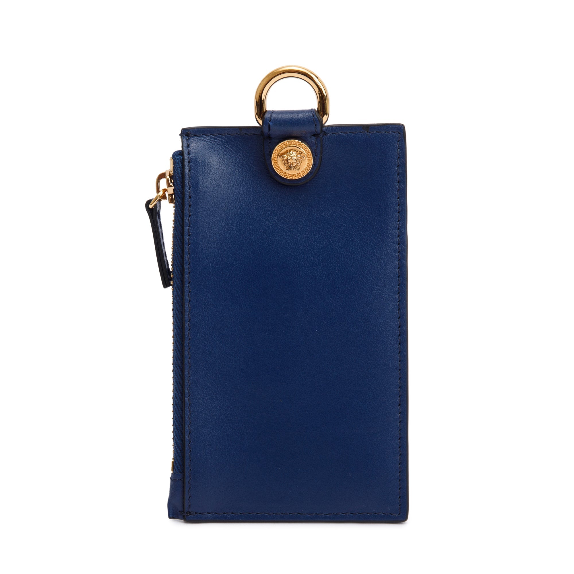 Versace Blue Leather La Medusa Lanyard Card Holder Wallet