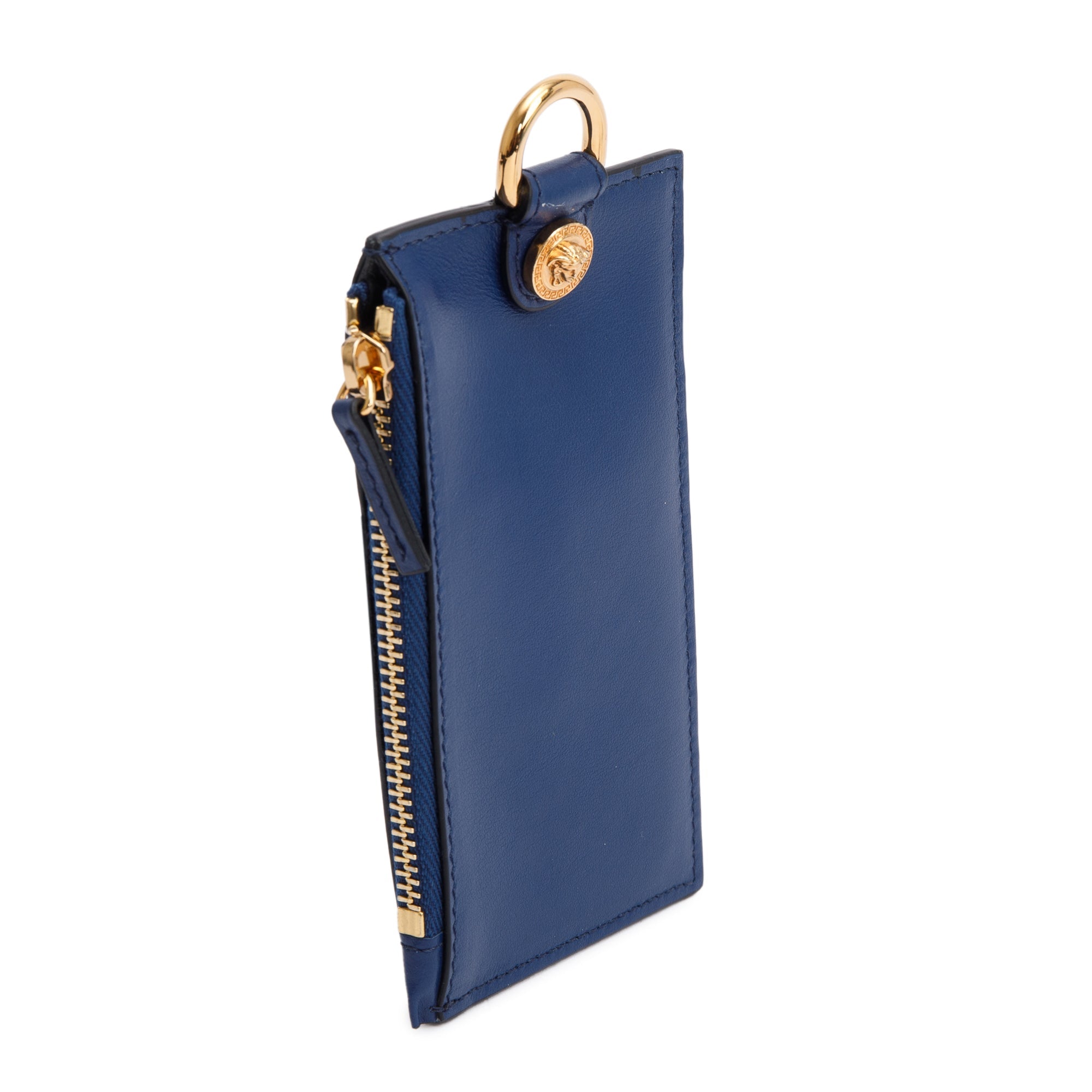 Versace Blue Leather La Medusa Lanyard Card Holder Wallet