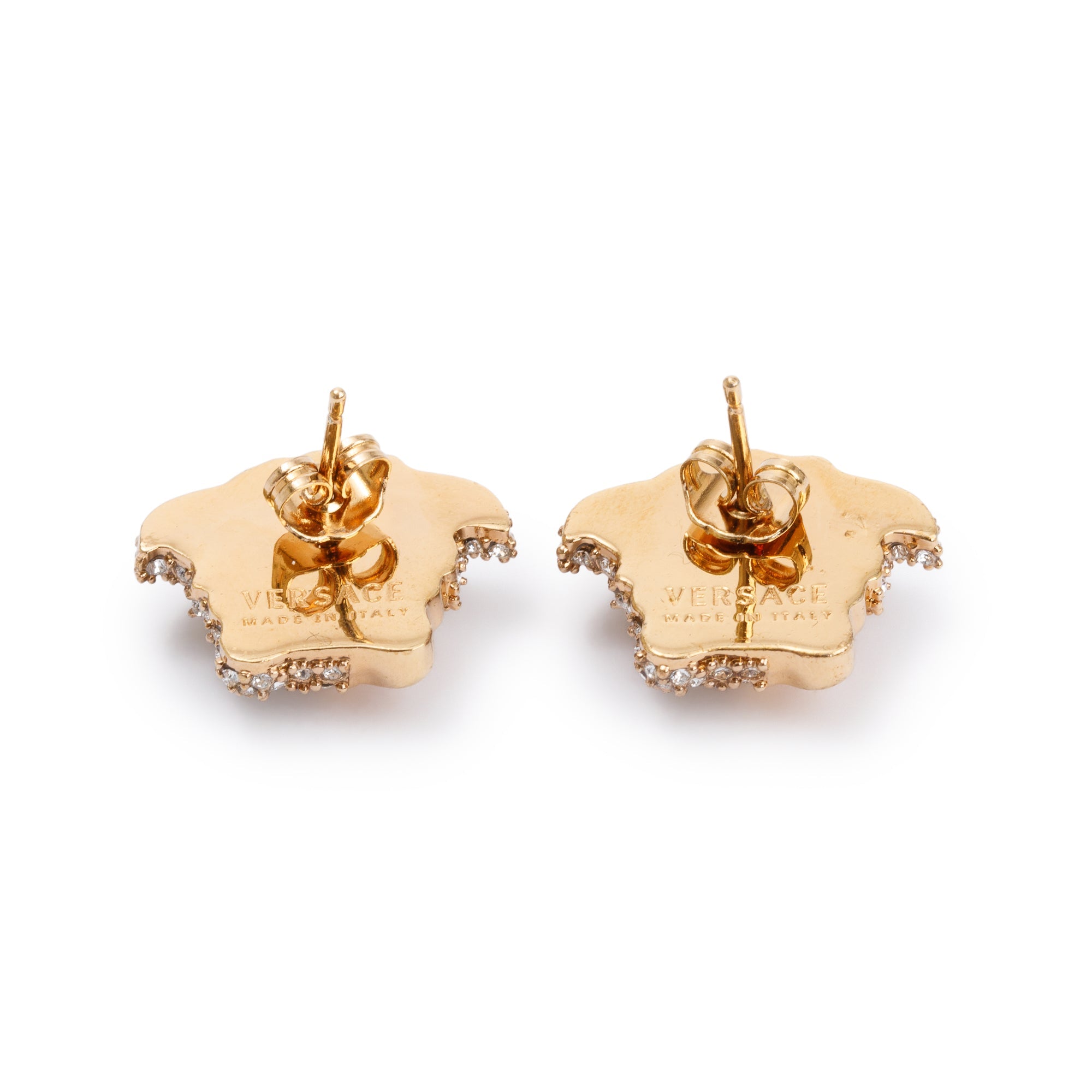 Versace Gold Plated Crystal Embellished Medusa Stud Earrings w/ Box