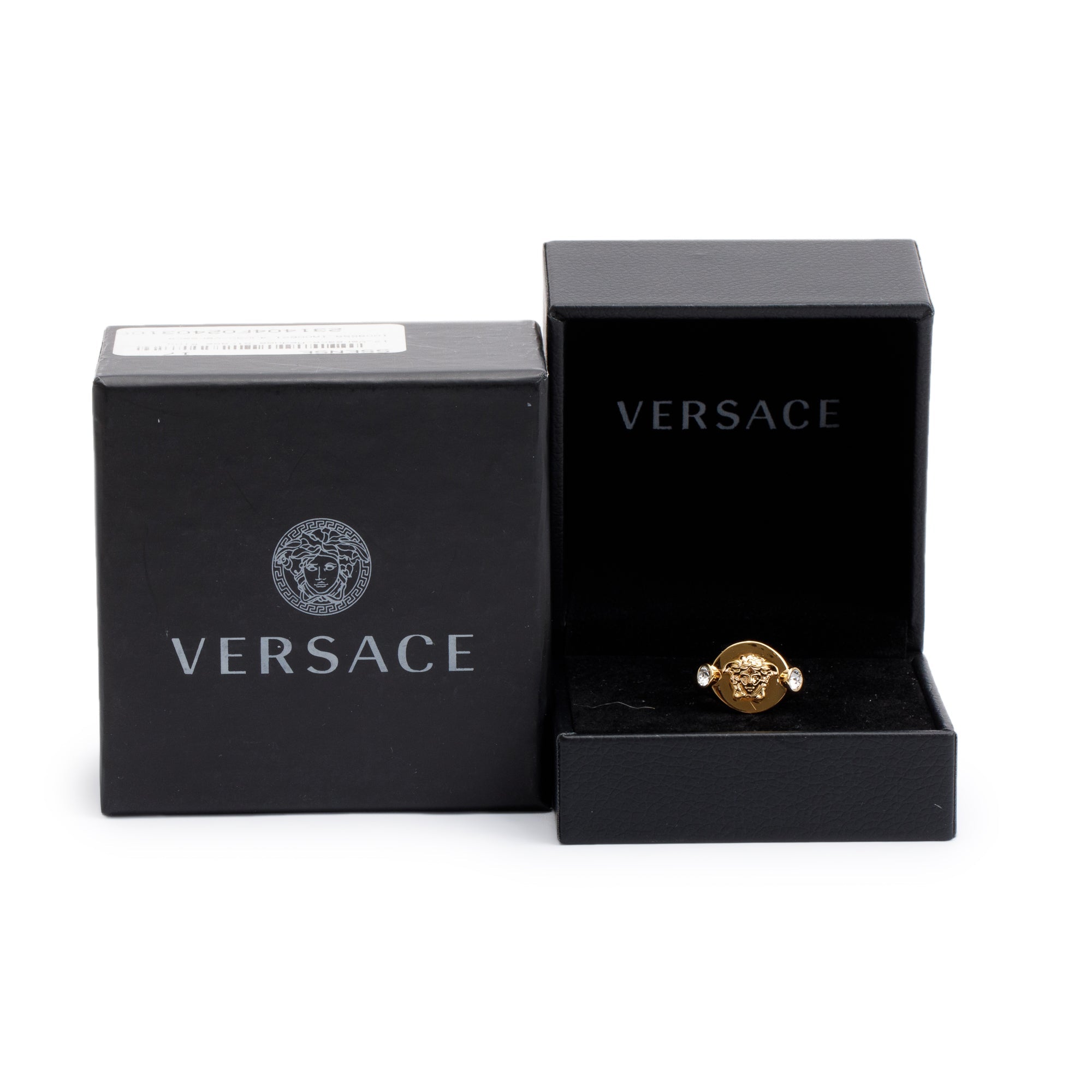 Versace Gold-Plated Crystal Icon Medusa Ring, Size 8 w/ Box