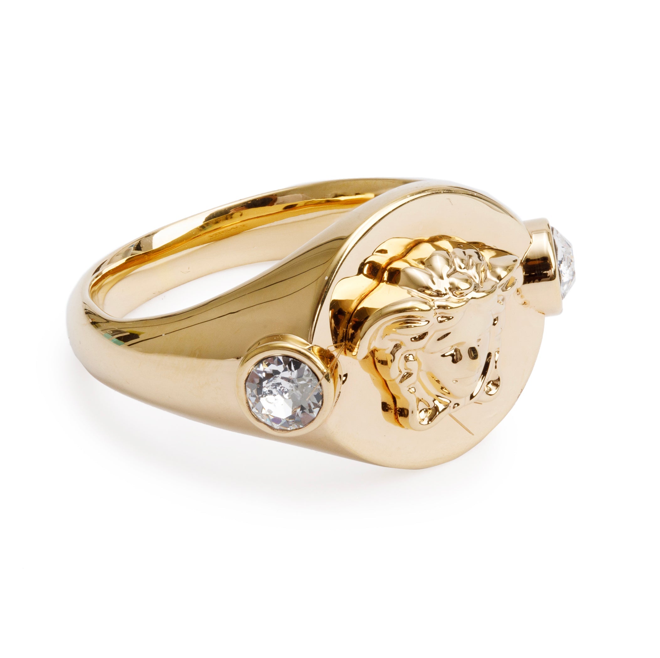 Versace Gold-Plated Crystal Icon Medusa Ring, Size 8 w/ Box