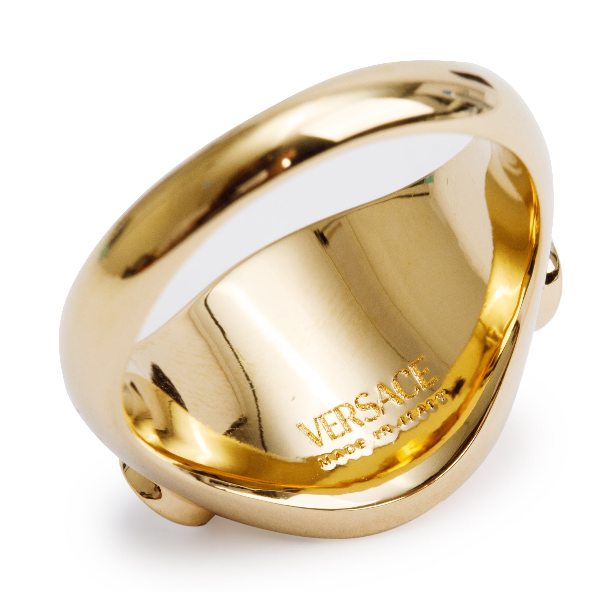 Versace Gold-Plated Crystal Icon Medusa Ring, Size 8 w/ Box