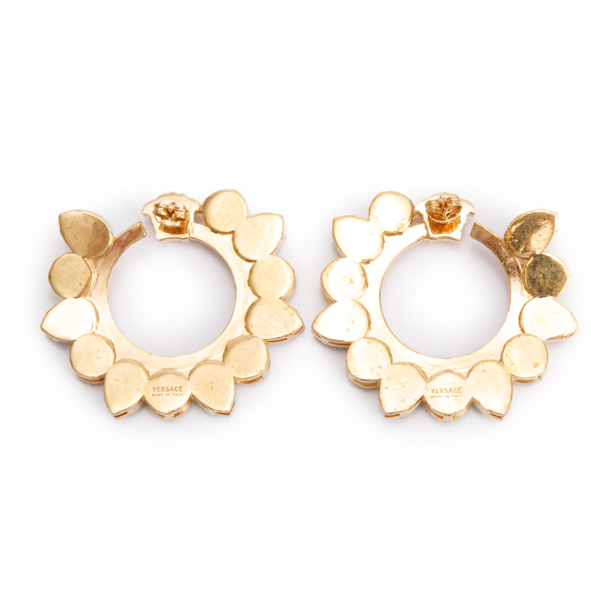 Versace Gold Plated Crystal Medusa Hoop Earrings