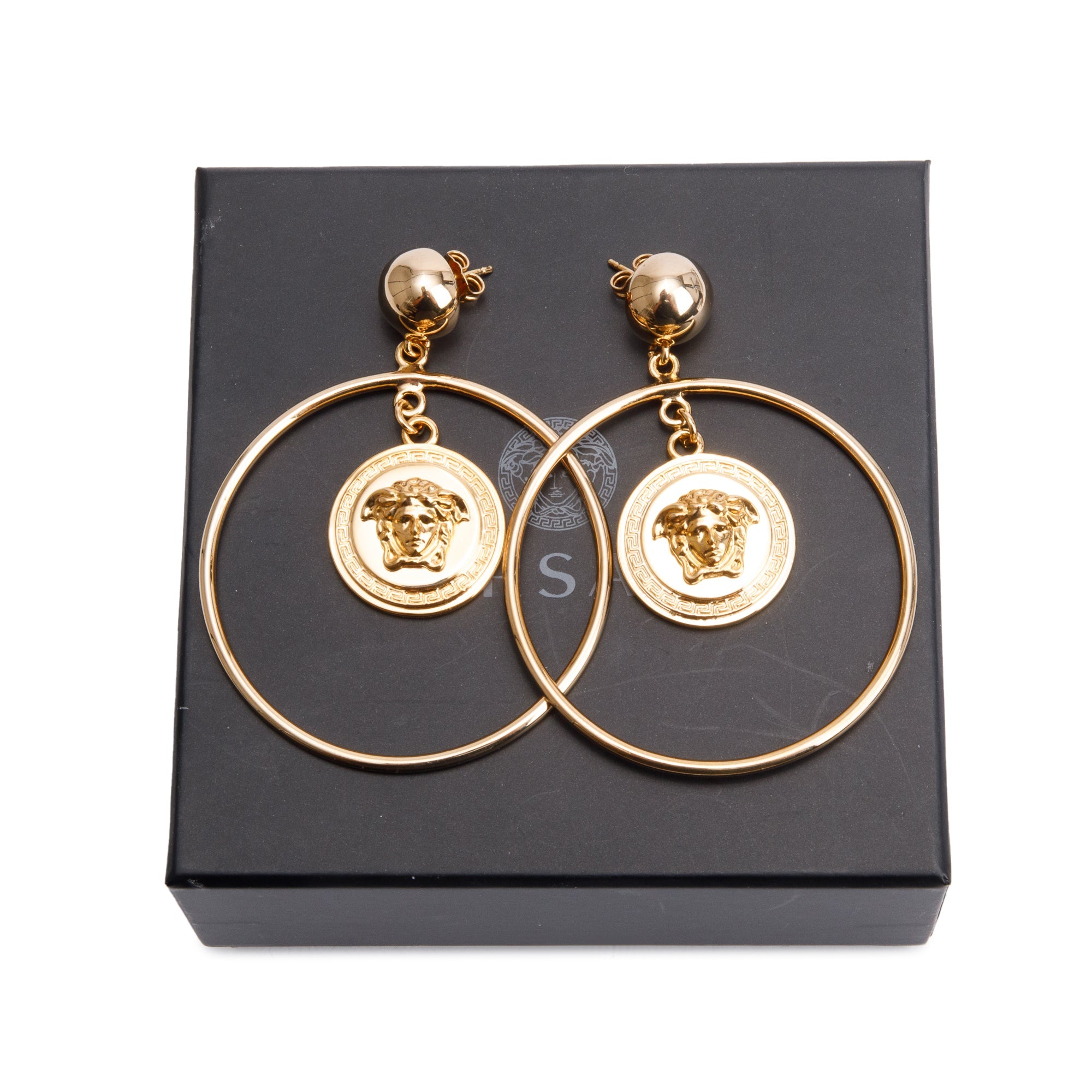 Versace Gold Plated Medusa Large Hoop Earrings w/ Box