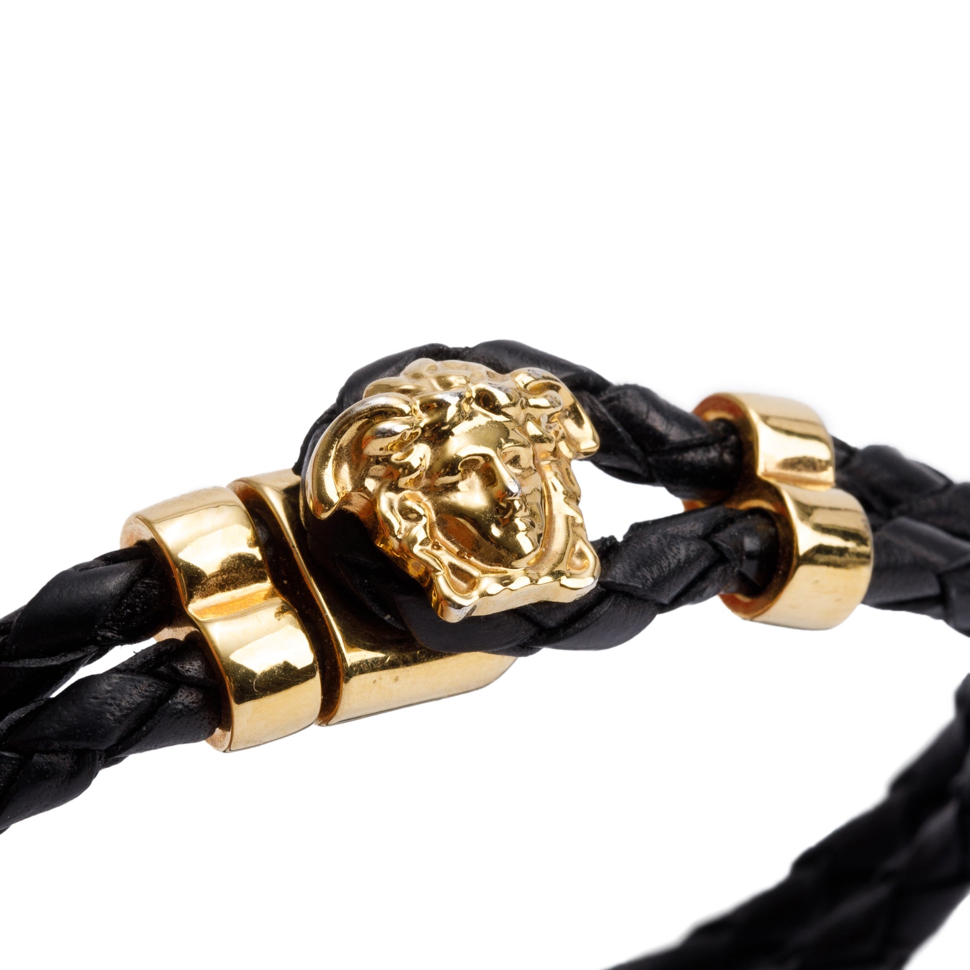 Versace Gold-Plated Medusa Leather Braided Bracelet w/ Box