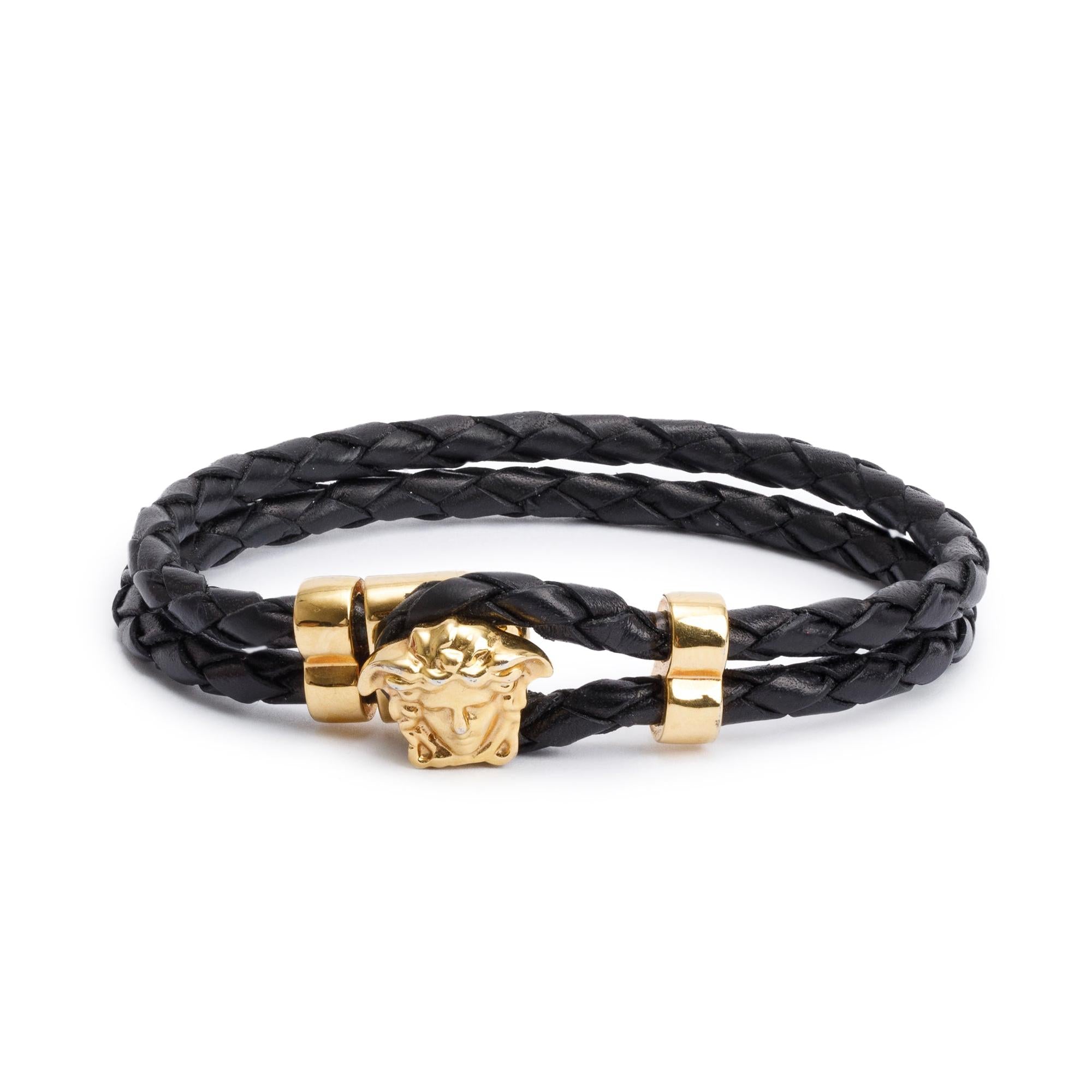 Versace Gold-Plated Medusa Leather Braided Bracelet w/ Box