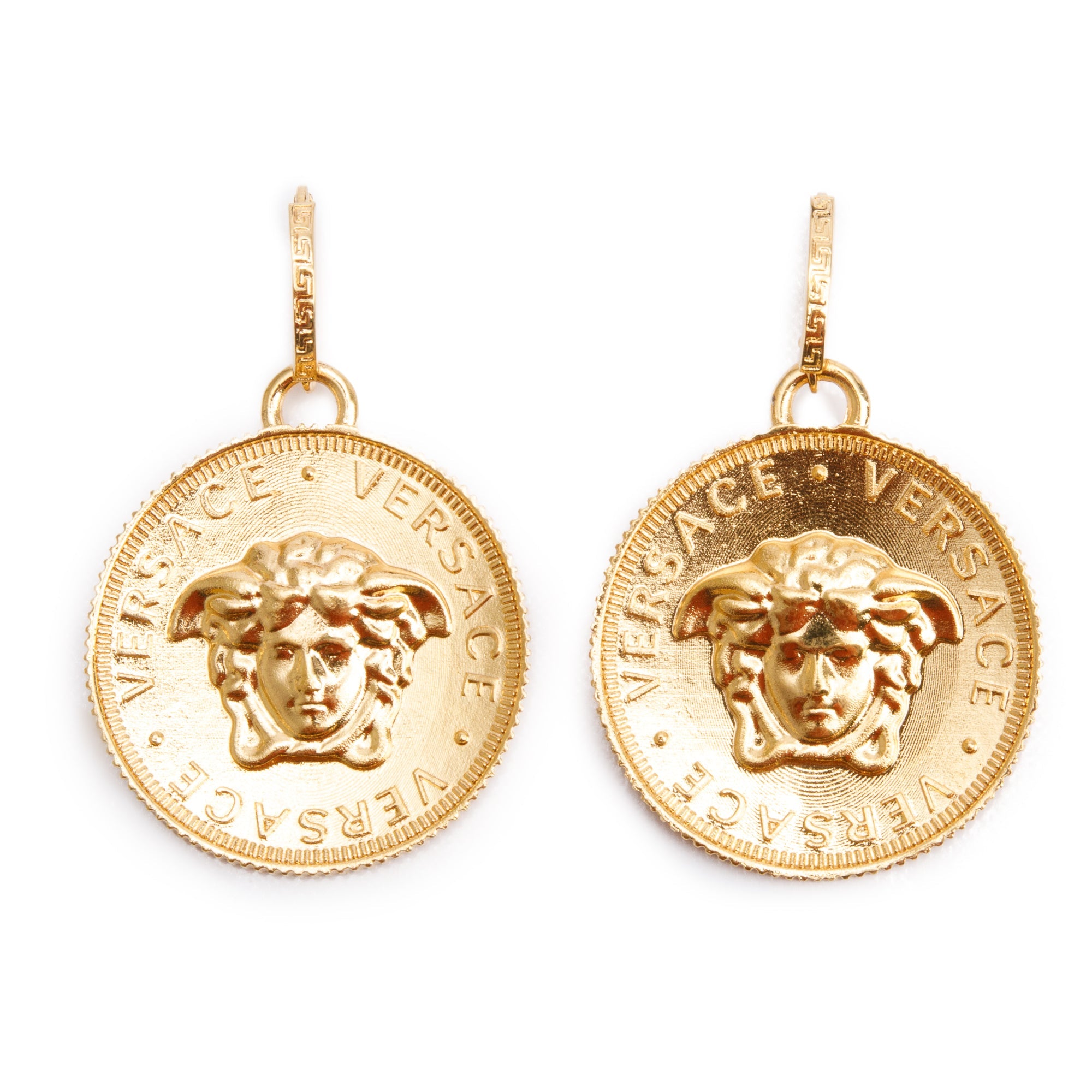 Versace Gold Plated Medusa Tribute Coin Drop Earrings w/ Box