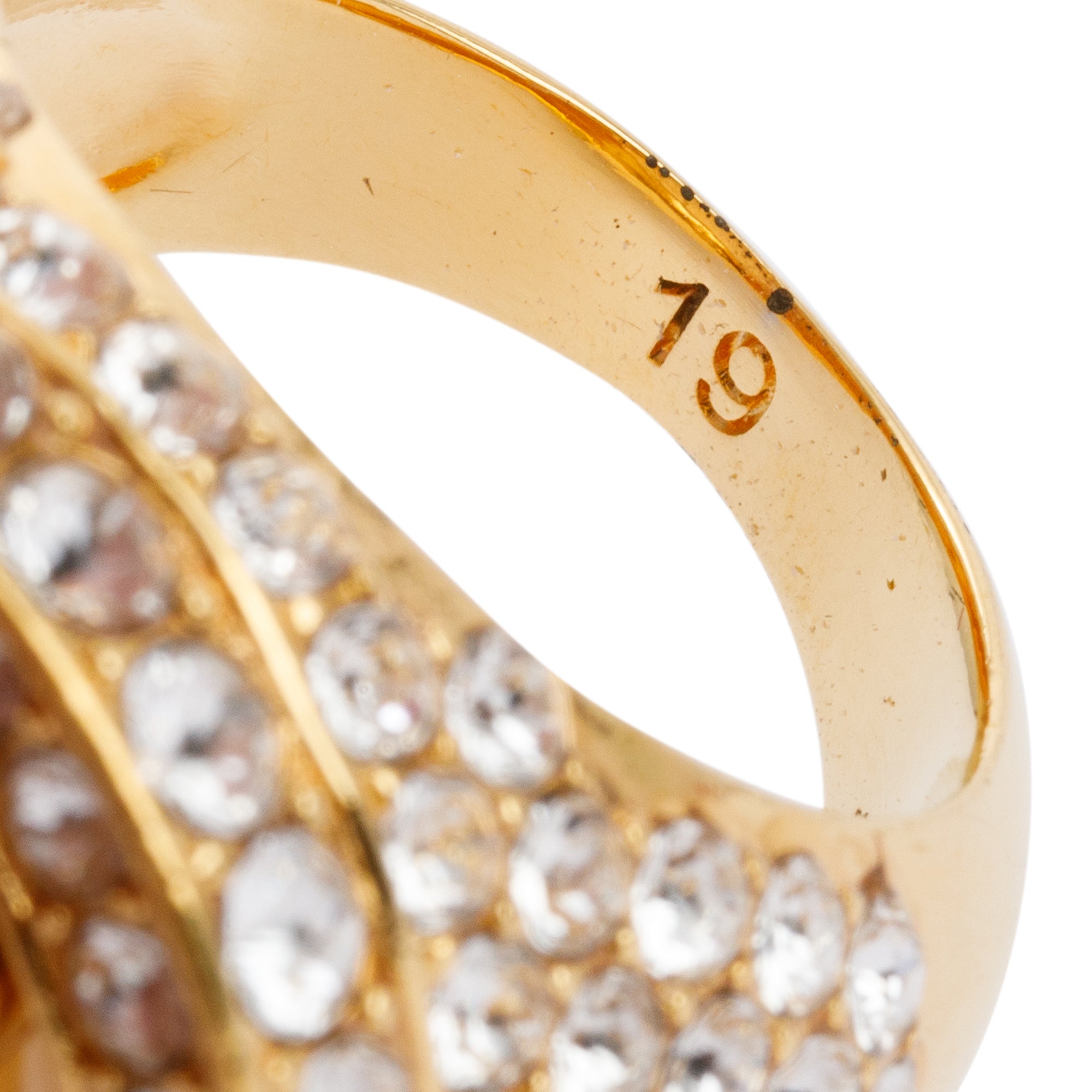 Versace Gold-Plated Metal Crystal Embellished Medusa Cocktail Ring, Size 19 8.5