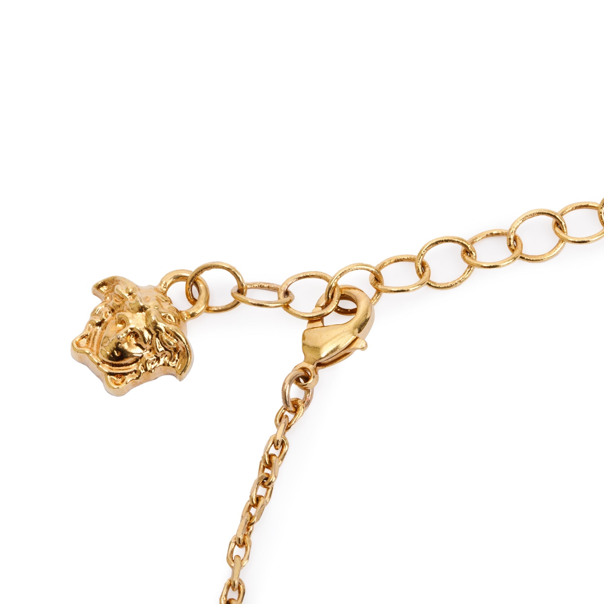 Versace Gold Plated Red Enamel Medusa Pendant Necklace w/ Box