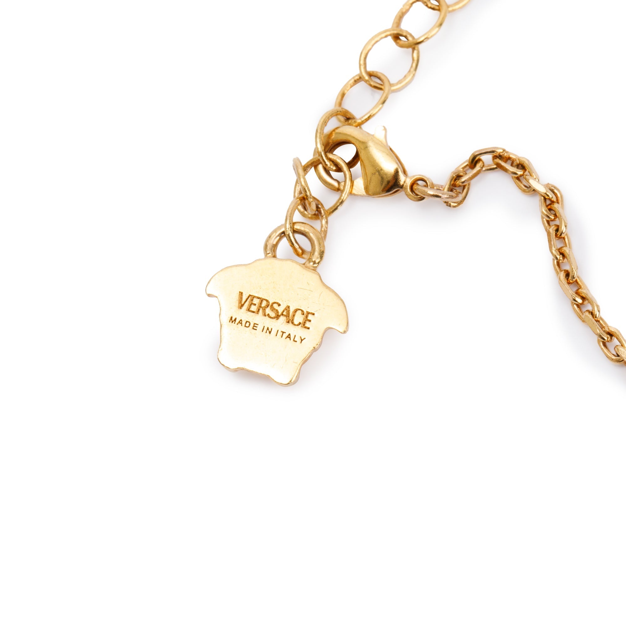 Versace Gold Plated Red Enamel Medusa Pendant Necklace w/ Box