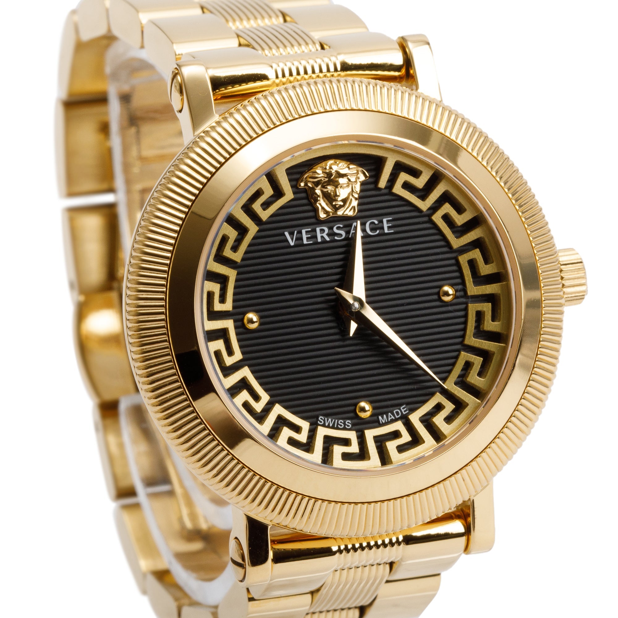 Versace Gold-Plated Stainless Steel Greca Flourish 35 MM Quartz Watch w/ Box & Papers
