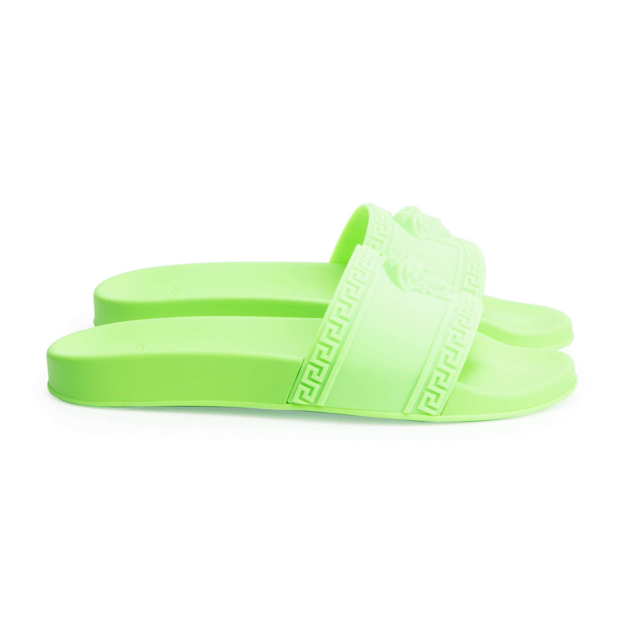 Versace Neon Green Rubber Palazzo Pool Slides, Size 45 w/ Box& Authenticity Card