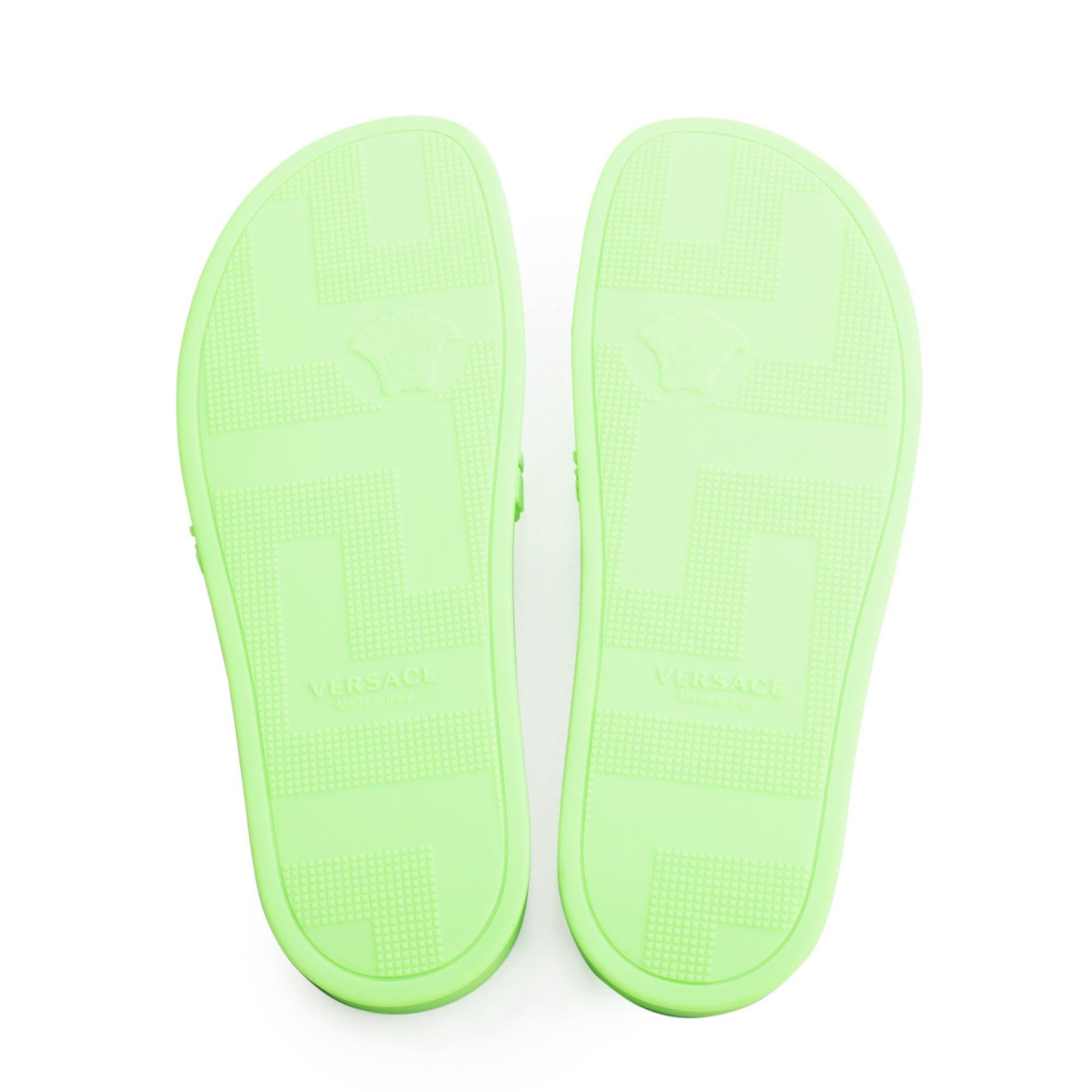 Versace Neon Green Rubber Palazzo Pool Slides, Size 45 w/ Box& Authenticity Card