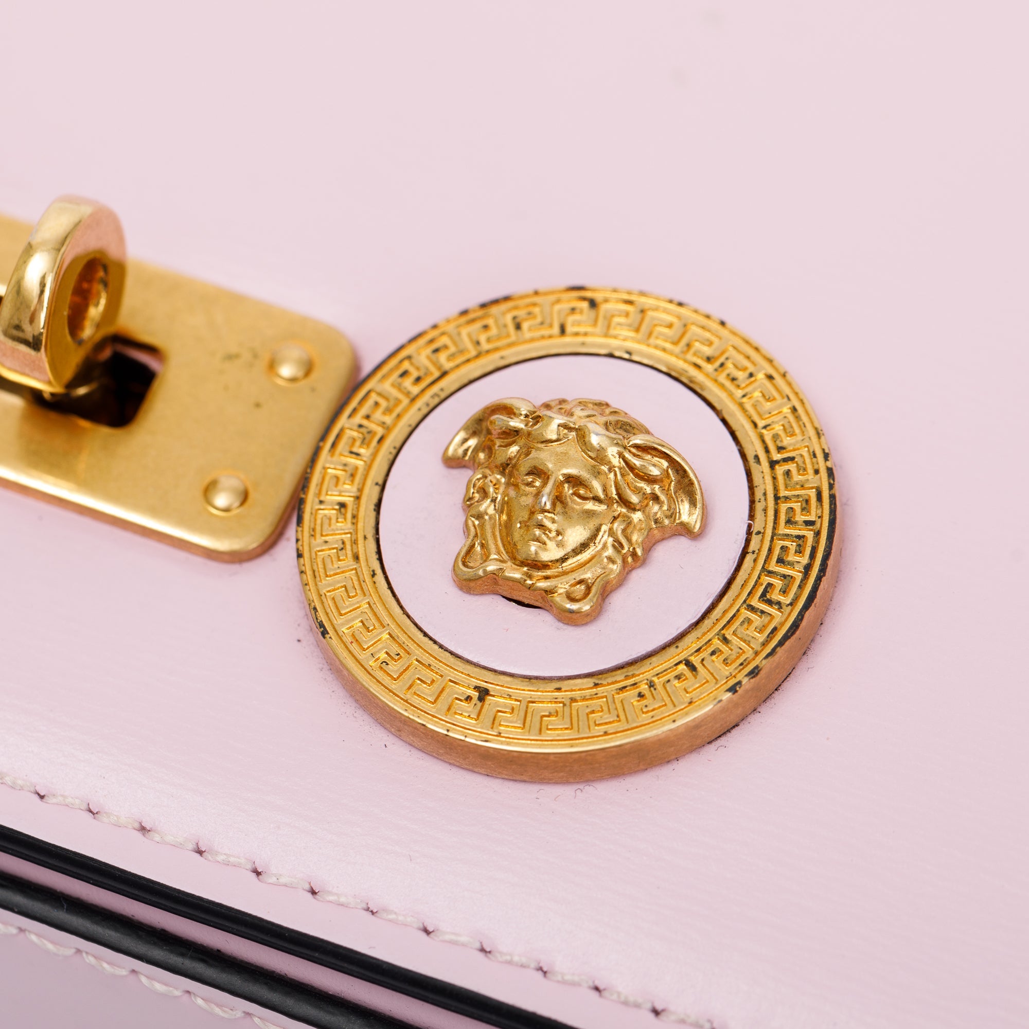 Versace Pink Calfskin Leather Medallion Tribute Shoulder Bag