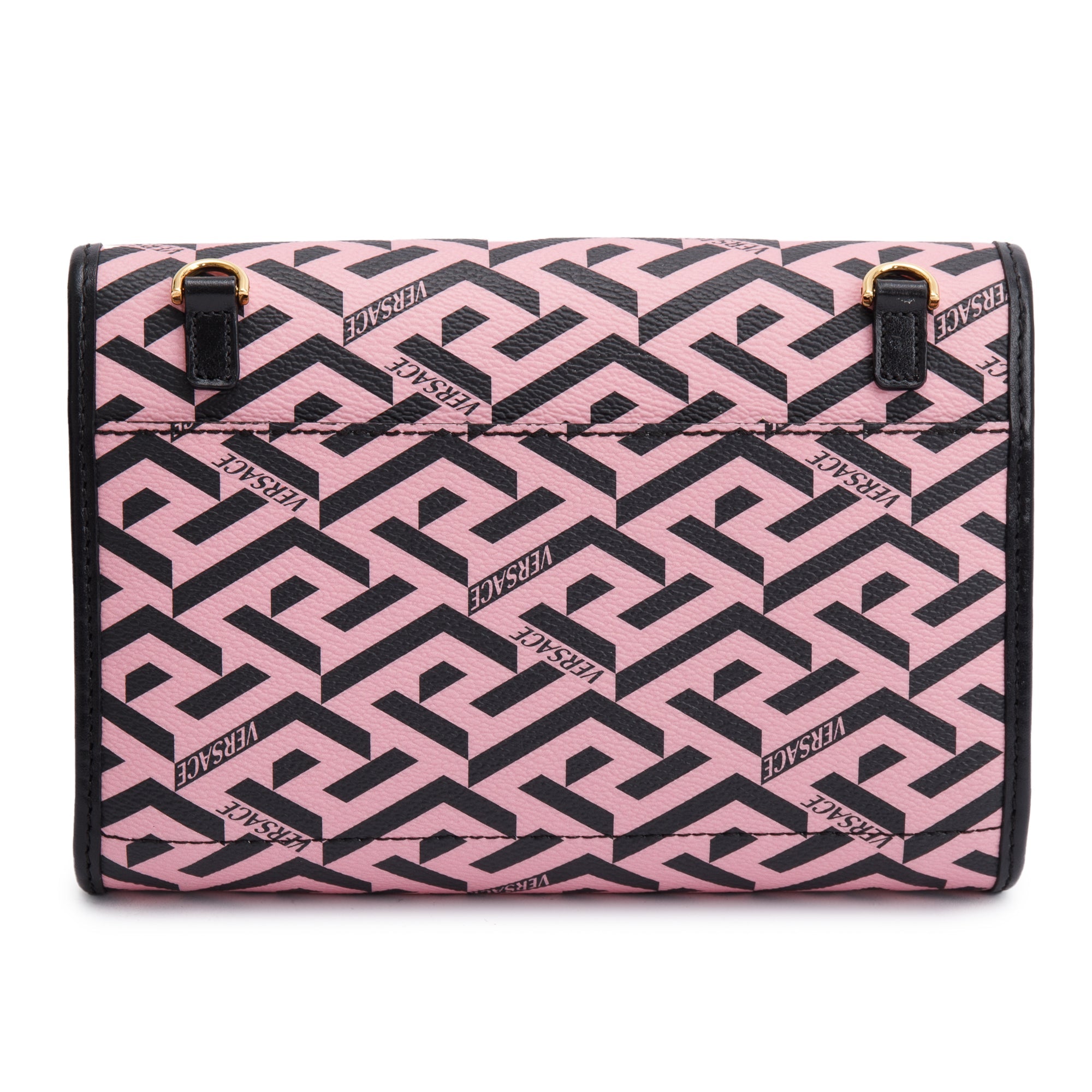 Versace Pink La Greca Signature Coated Canvas Chain Pouch w/ Box & Receipt