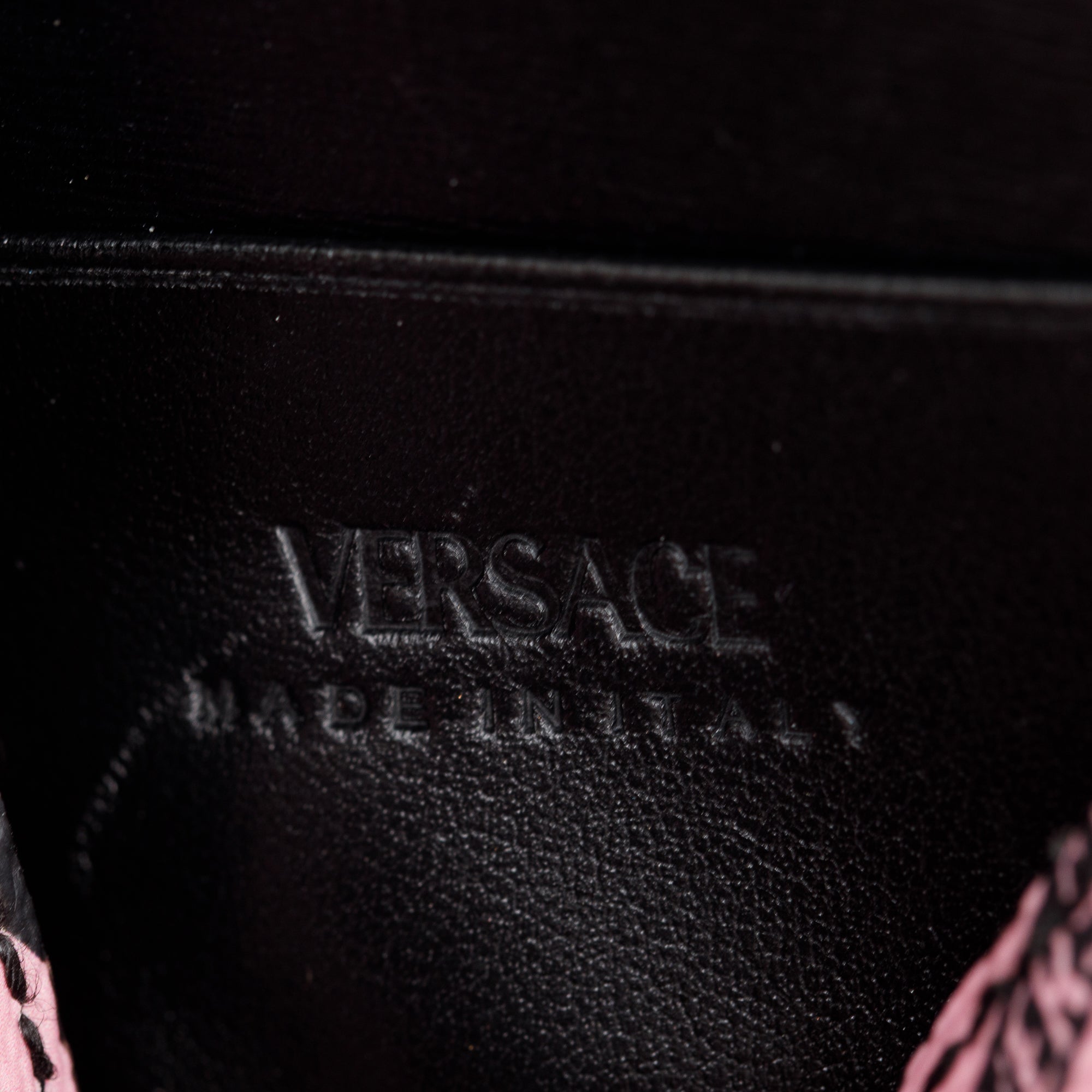 Versace Pink La Greca Signature Coated Canvas Chain Pouch w/ Box & Receipt