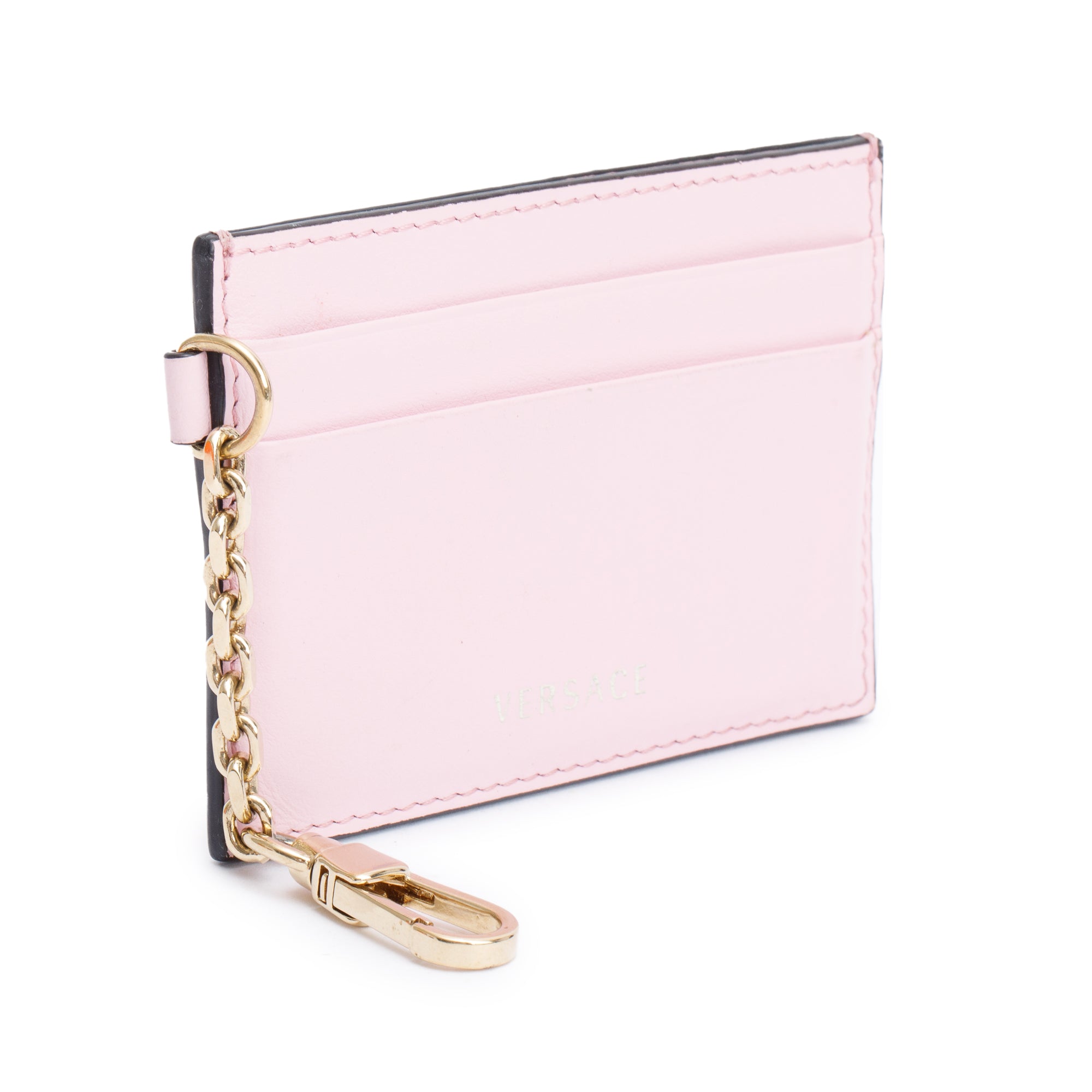 Versace Pink Leather Logo Key Card Holder w/ Box