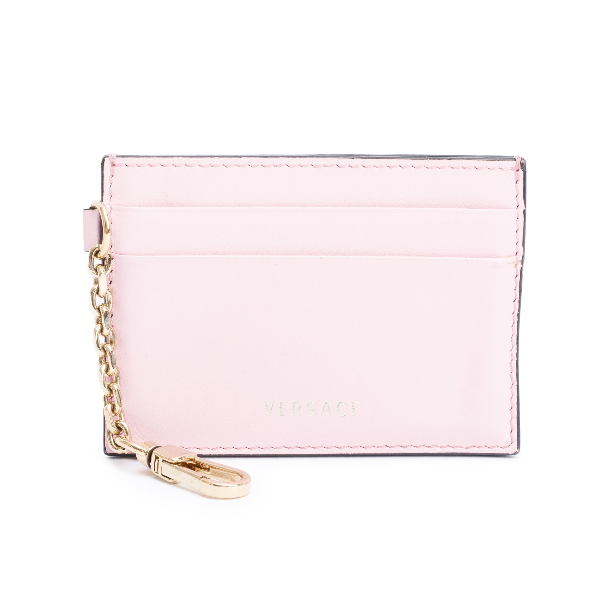 Versace Pink Leather Logo Key Card Holder w/ Box